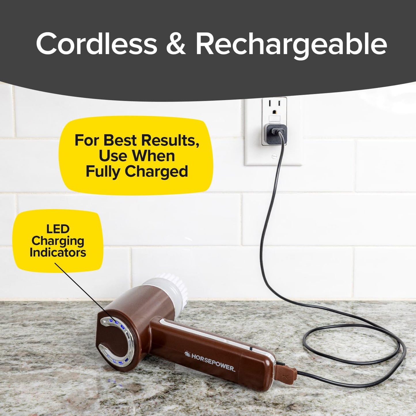 Ruby Horsepower Handheld Cordless Rechargeable Spinning Power Scrubber, AS-SEEN-ON-TV, Blasts Through Dirt & Grime in Seconds, Great for Grout, Tiles, Showers & More, 300 RPMs, Includes 5 Brush Heads