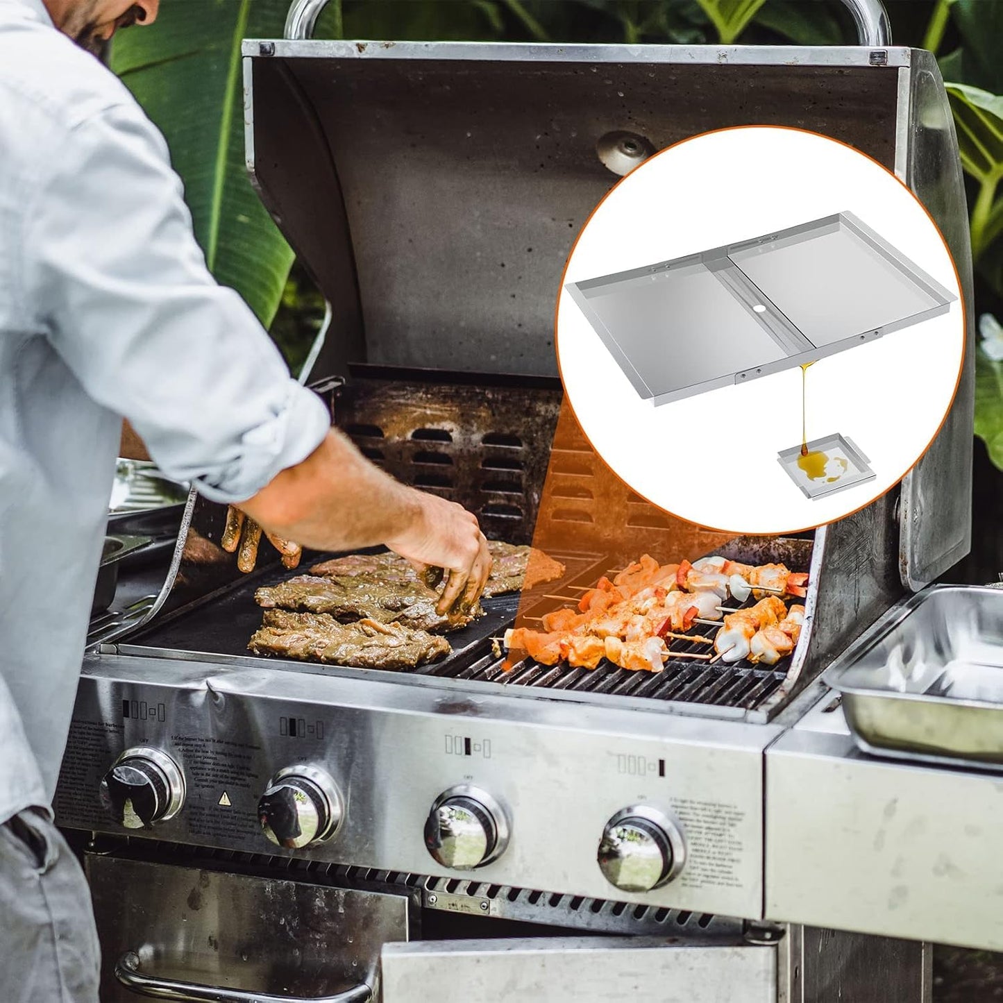 BBQ Future Grill Grease Tray with Catch Pan, Universal Stainless Steel Grease Tray Replacement Parts for for Backyard, Dyna-Glo, NexGrill, Expert, Kenmore and Most 3/4/5 Burner Gas Grills(24"-30")