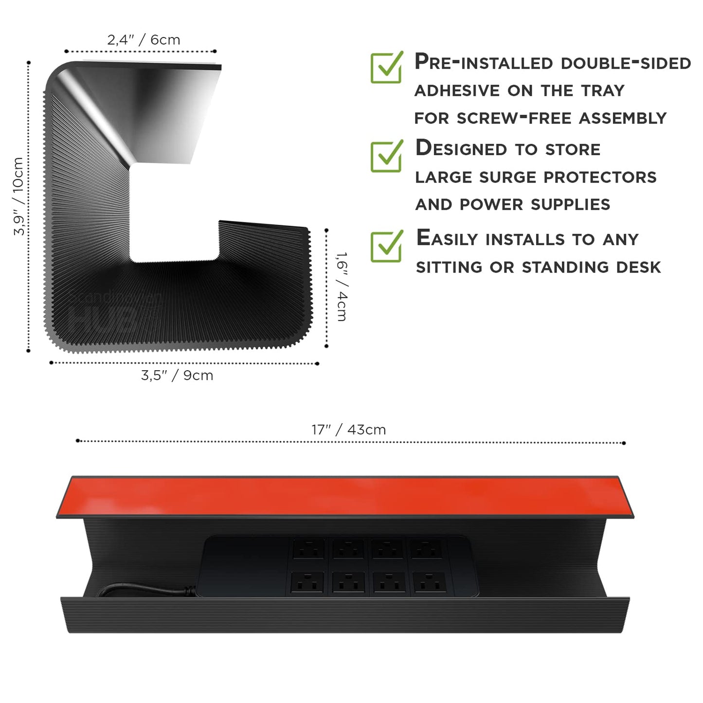 No-Screw Under Desk Cable Management Tray - Self-Adhesive Installation, Cable Management, Cable Management Under Desk, Desk Wire Management, Cable Tray, Under Desk Cable Organizer - Set of 2