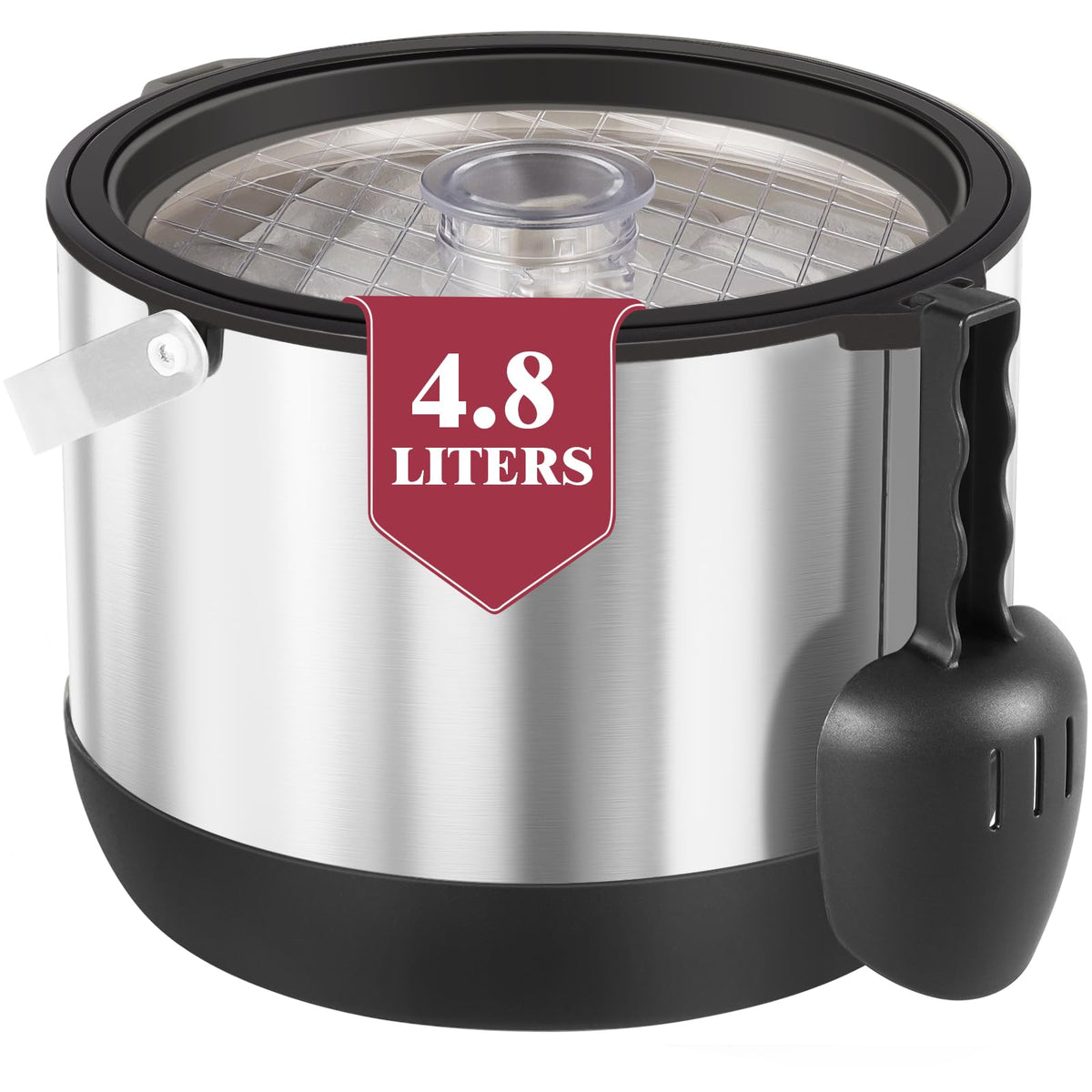 5QT/4.8L Insulated Ice Bucket for Parties, Large Capacity Double-Wall Beverage Bucket with Scoop & Lid for Champagne, Wine, Cocktail (Black)