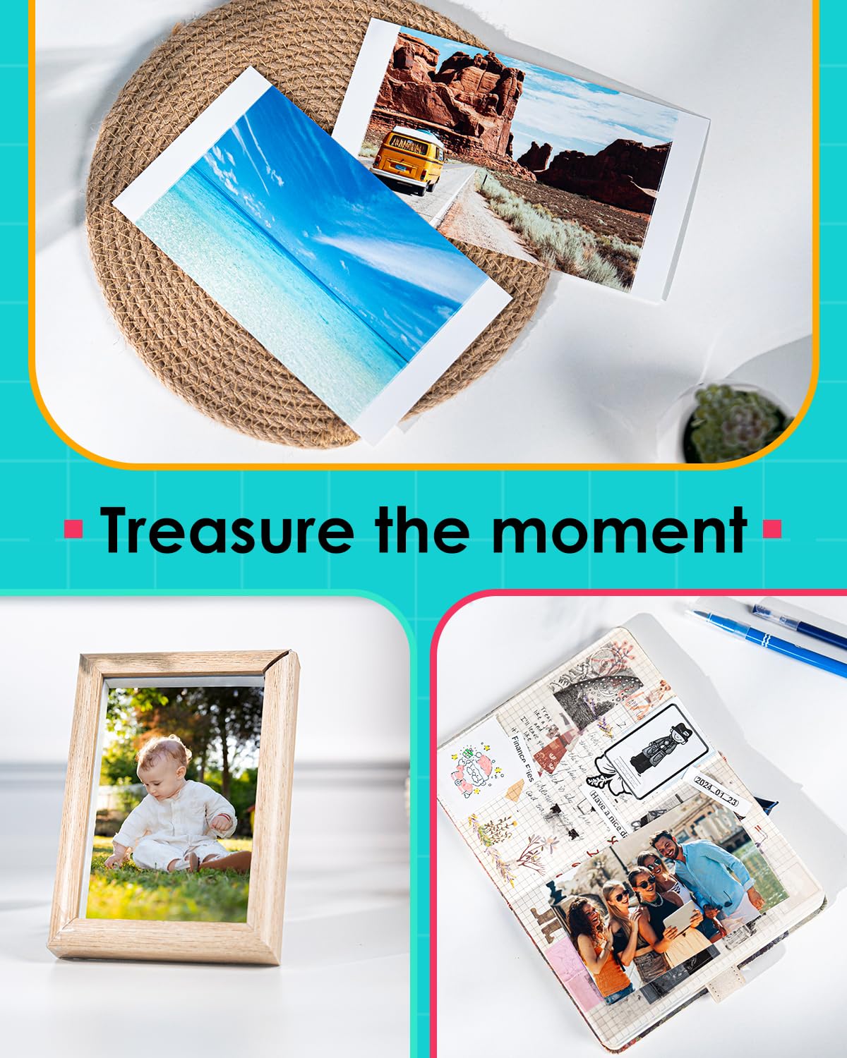 Compatible with Liene Amber M100/M200/M110/M210 4" x 6" Photo Printer 80 Sheets Photo Paper & 2 Ink Cartridges Refill, for DHP512/DHP513/DHP514/DHP515, Dye Sublimation, for Display, Framing