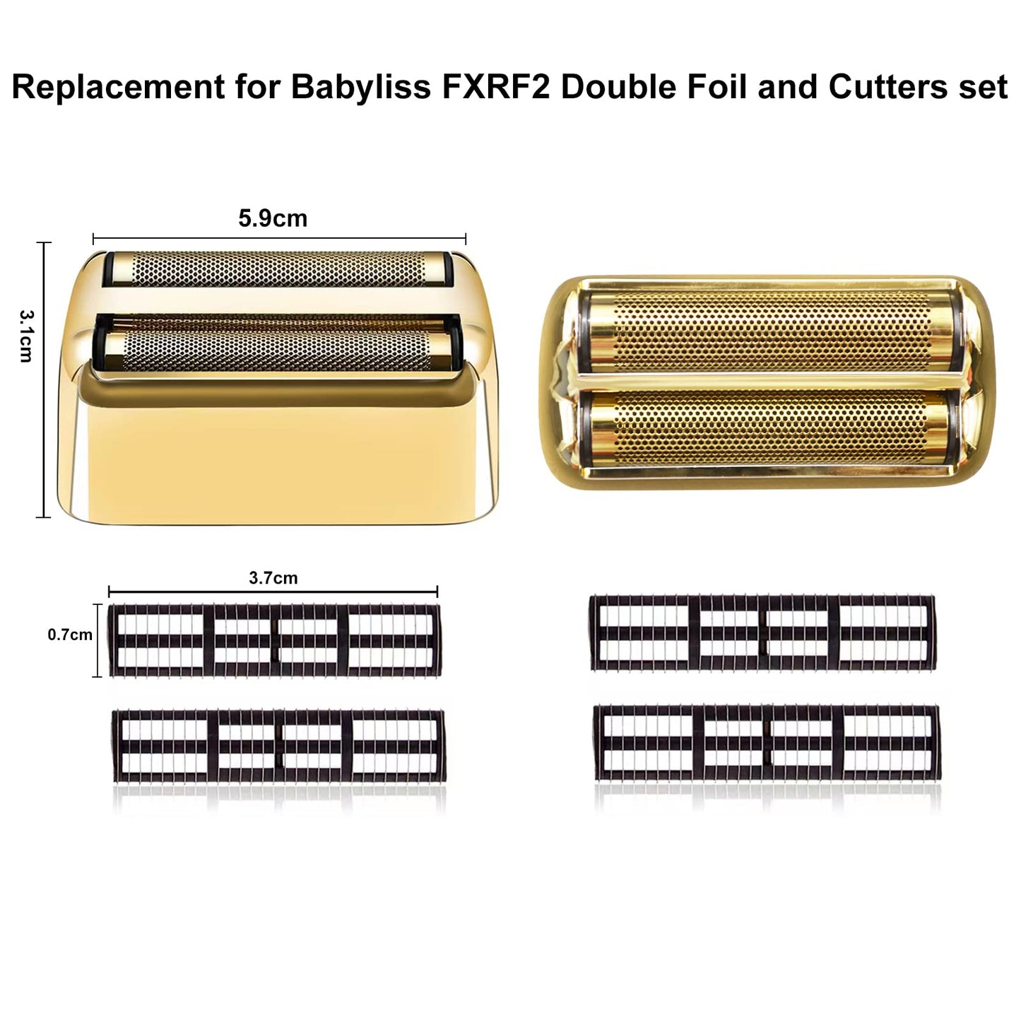 Professional Replacement Foil and Cutters for BaBylissPRO Barberology Double Foil Shaver, Compatible with BaBylissPRO Barberology FXFS2 Shaver (3 gold)