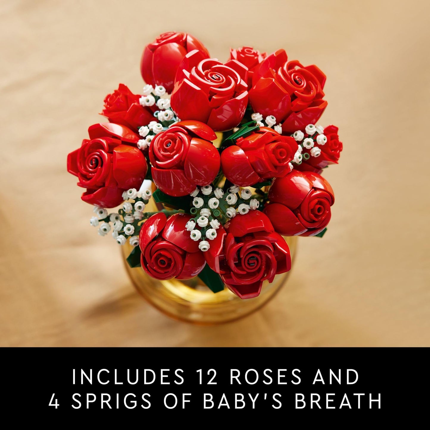 LEGO Botanicals Bouquet of Roses Artificial Flowers - Fake Red Roses Building Set for Adults, Ages 18+ - Gifts for Birthdays - Home Decor for Table Display - 10328