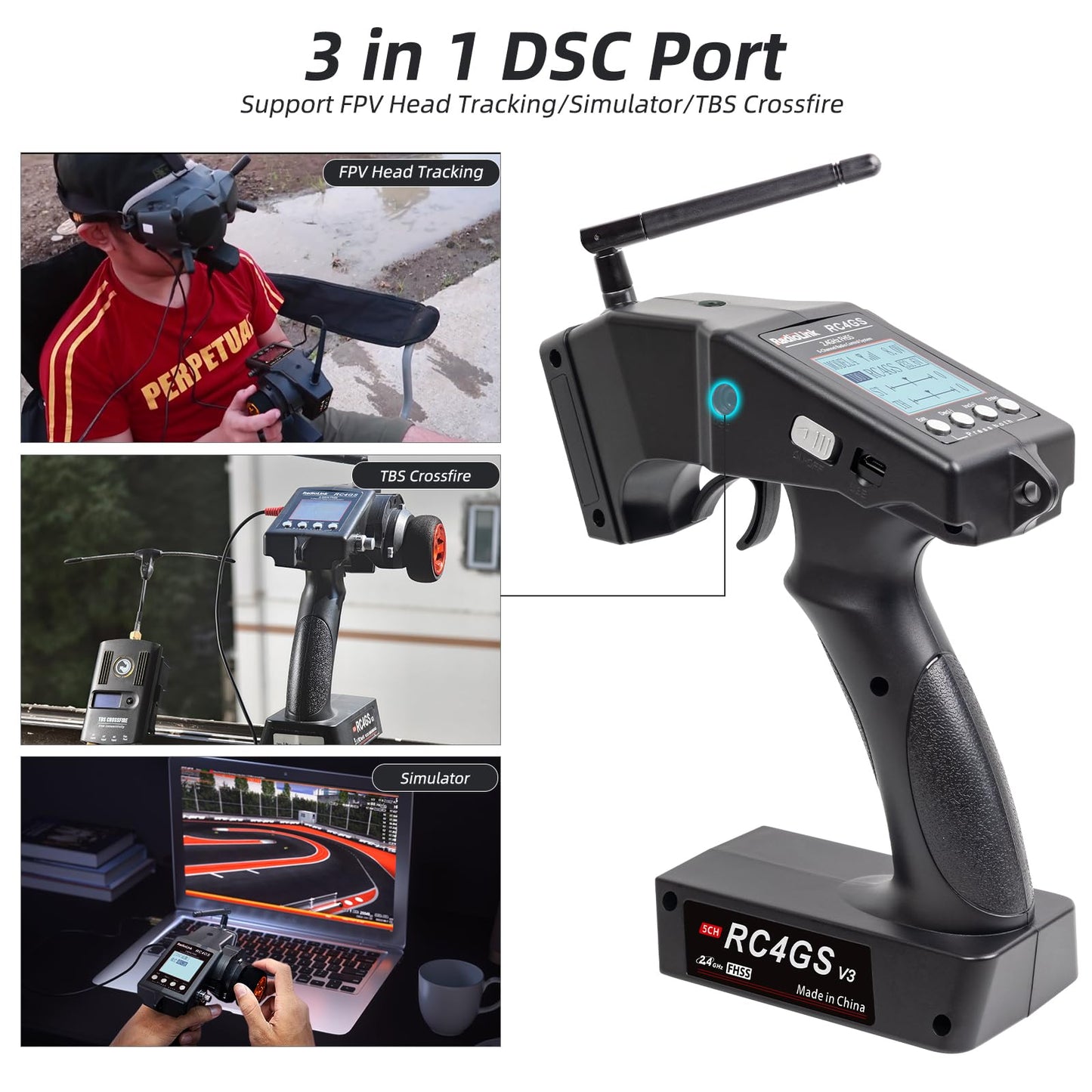 Radiolink RC4GS V3 5 Channels 2.4GHz RC Transmitter and R6FG Gyro Receiver, 30 Models Memory Surface Remote Controller for Crawler, Truck, Car, Drifting and Boat