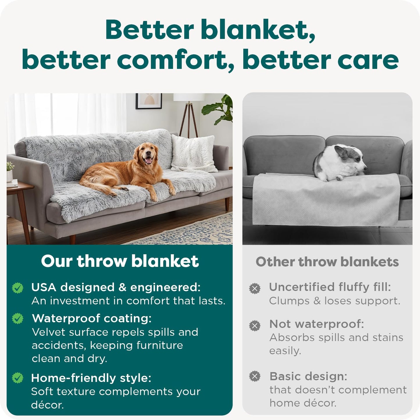 Furhaven XL Waterproof Calming Plush Long Faux Fur & Velvet Dog Blanket, Washable - Mist Gray, Extra Large