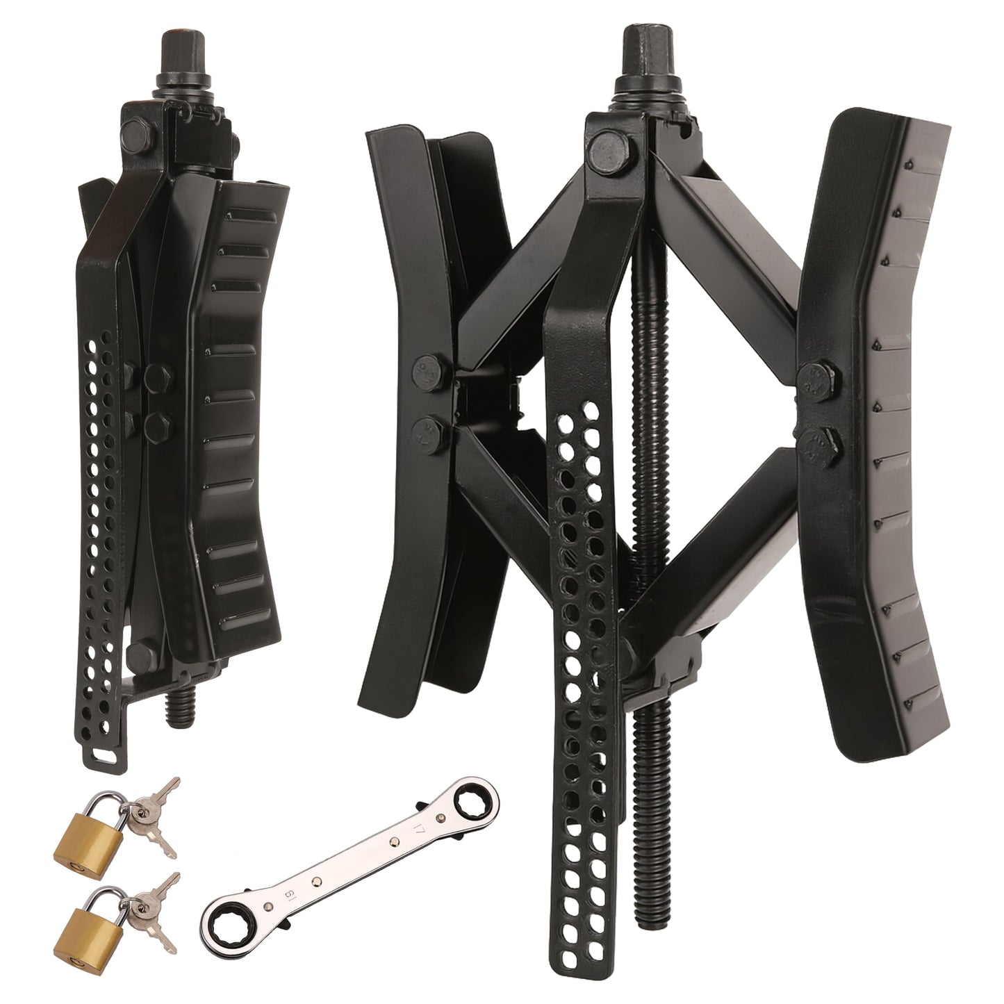 PEAKTOW Heavy Duty Lockable RV Tire Wheel Chock Stabilizer, RV Wheel Immobilizers for Camper Motorhome and Travel Trailer, with Wrench and Two Locks, 2PK