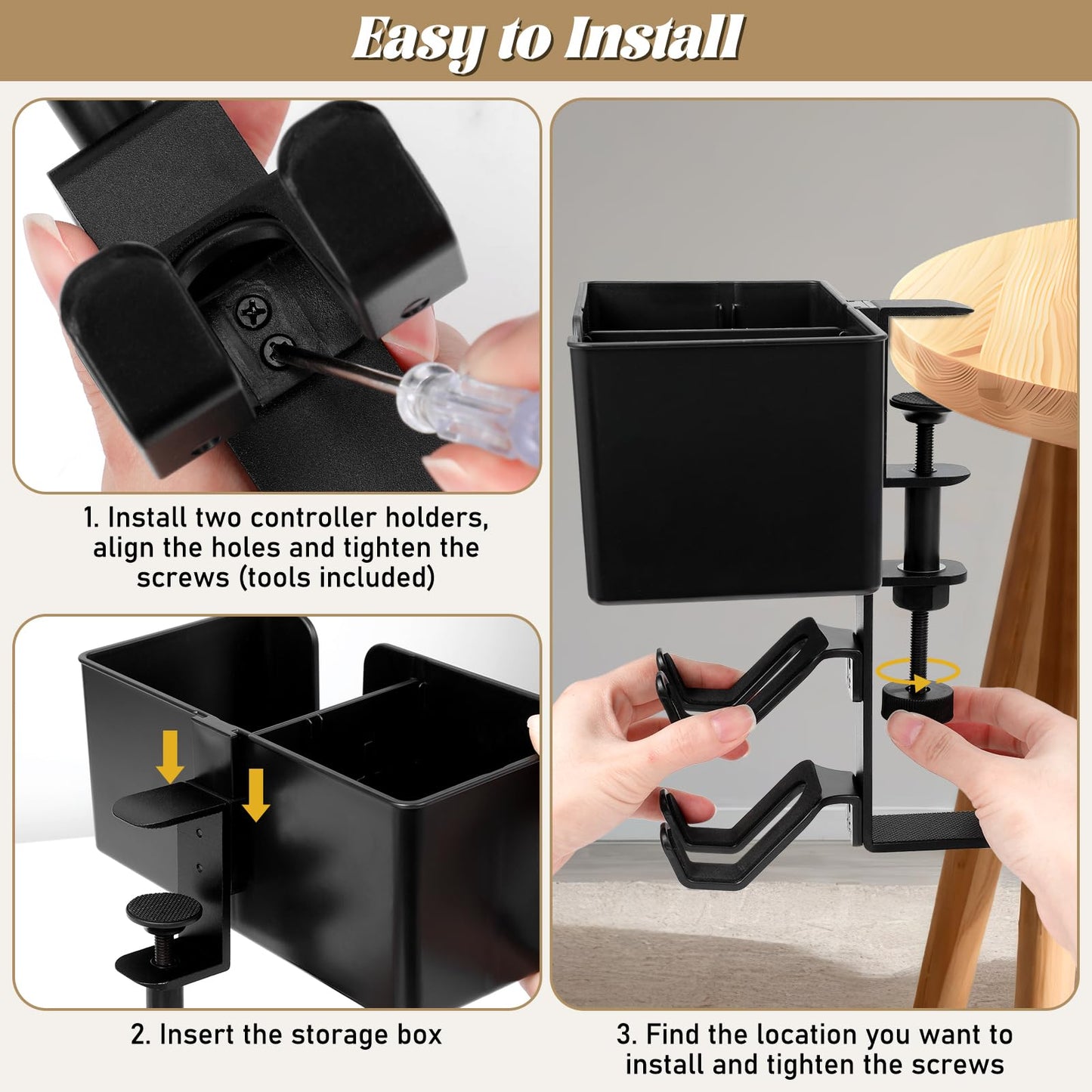 Innonew 5 in 1 Controller Holder - Desk Cup Holder and Headphone Hanger, Rotatable Under Desk Clamp Organizer Dual Gamepad Headset Stand Gaming Desk Accessories for Xbox, PS4, PS5, PC, Switch
