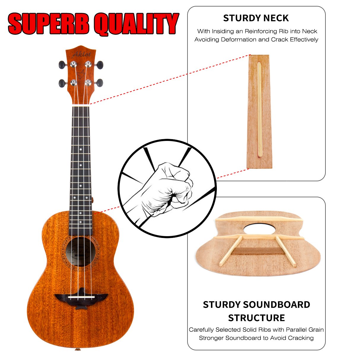 AKLOT Soprano Ukulele Solid Mahogany Ukelele 21 inch Beginners Ukuleles Starter Kit with Free Online Courses and Ukulele Accessories (AKS21)