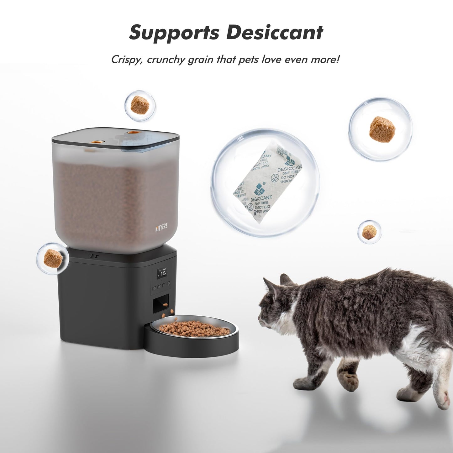 Automatic Cat Feeder - 8L/34 Cups Automatic Dog Feeder Timed Food Dispenser, Up to 50 Portions 6 Meals Per Day, Large Stainless Steel Food Bowl, Dual Power Supply (Black, One Bowl-Standard)