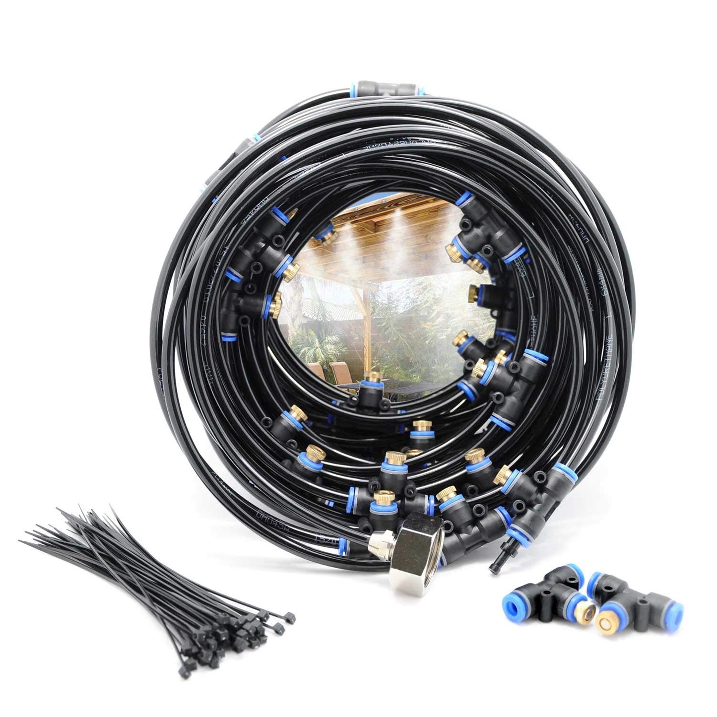 iRuiZhe Misting Cooling System Kit 75.5FT(23M) Misting Line DIY Outdoor Mist Cooling Kit+36 Brass Nozzles Garden Misting Irrigation System for Lawn Patio Garden Greenhouse