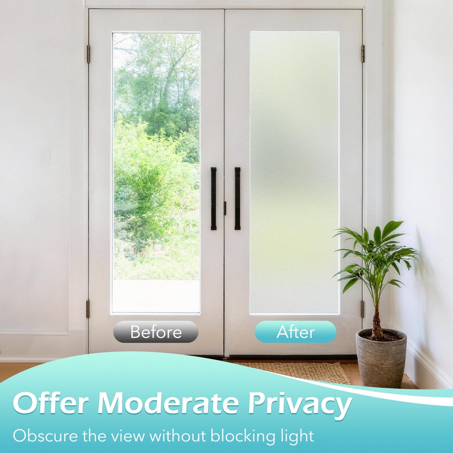 DOWELL Frosted Window Films for Privacy, Removable Privacy Film with Installation Tools, Static Cling No Glue Sun Blocking Window Covering for Bathroom, Bedroom, Office, Glass Doors, 90 x 200 cm