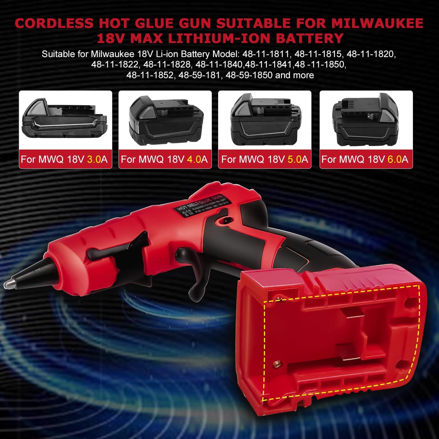 Cordless Hot Glue Gun Suitable for Milwaukee 18V Li-ion Battery, 30s Quick Preheat Hot Melt Glue Gun with 30 Pcs Glue Sticks(7 * 150mm) for Arts & Crafts & DIY & Repairs(Tool Only)