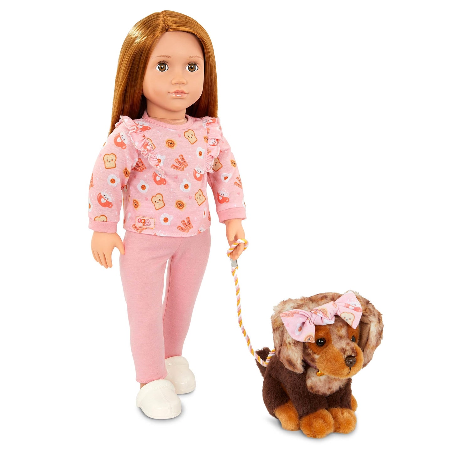 Our Generation – 18-inch Doll & Pet – 6-inch Dachshund Dog Plush – Pretend Food Accessories – Imaginative Play – Toys For Kids Ages 3 & Up – Claudia & Cinnamon