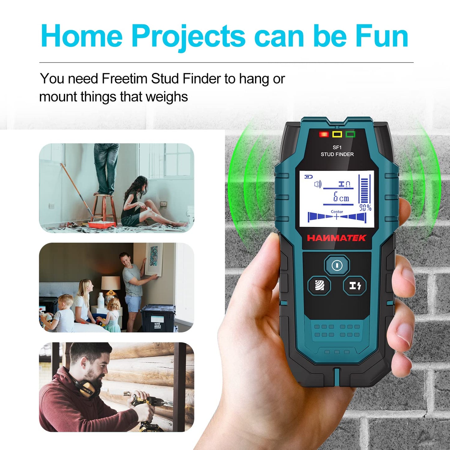 HANMATEK Stud Finder Wall Scanner with Pro Smart Sensor, 5 in 1 Upgrade Wood Exact Mode Stud Finder Tool for The Center Edge of Metal, Studs and AC Wire, Pipe Locator for Walls
