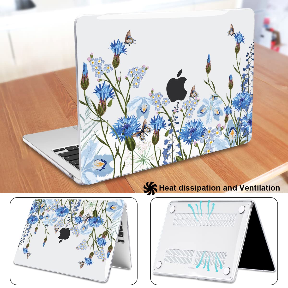 LCMOCICO Compatible with MacBook Air 13 inch Case M5 2026 2025-2022 A3449 A3240 M4 A3113 M3 A2681 M2 Chip, Crystal Pattern Plastic Hard Case Cover for Mac Air 13.6 M5 Touch ID, Tropical Blue Flowers