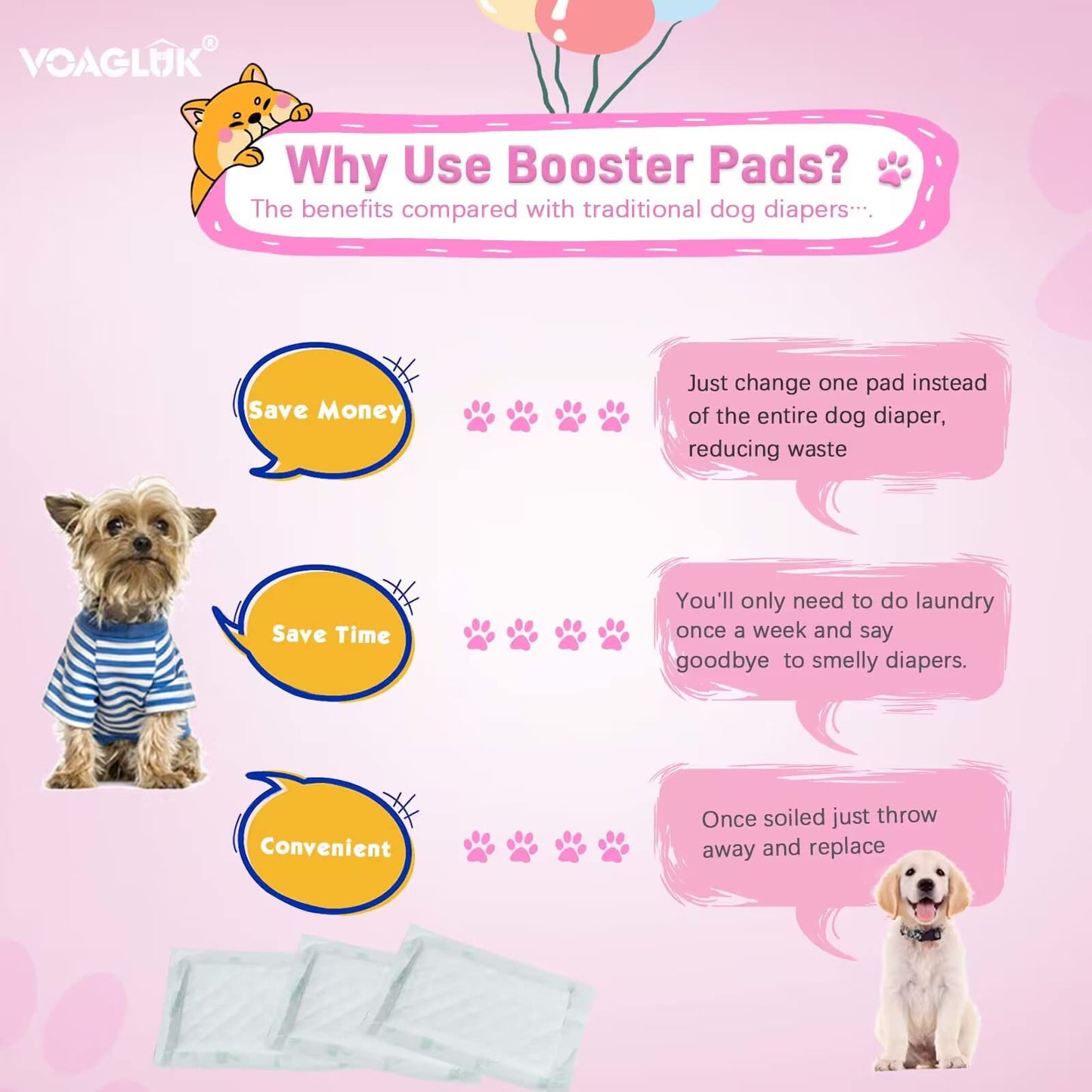 Dog Diaper Liners for Male and Female Dogs, 130 Count, Super Absorbent Disposable Dog Diapers Booster Pads fit Most Pet Belly Bands and Wraps (X-Large)