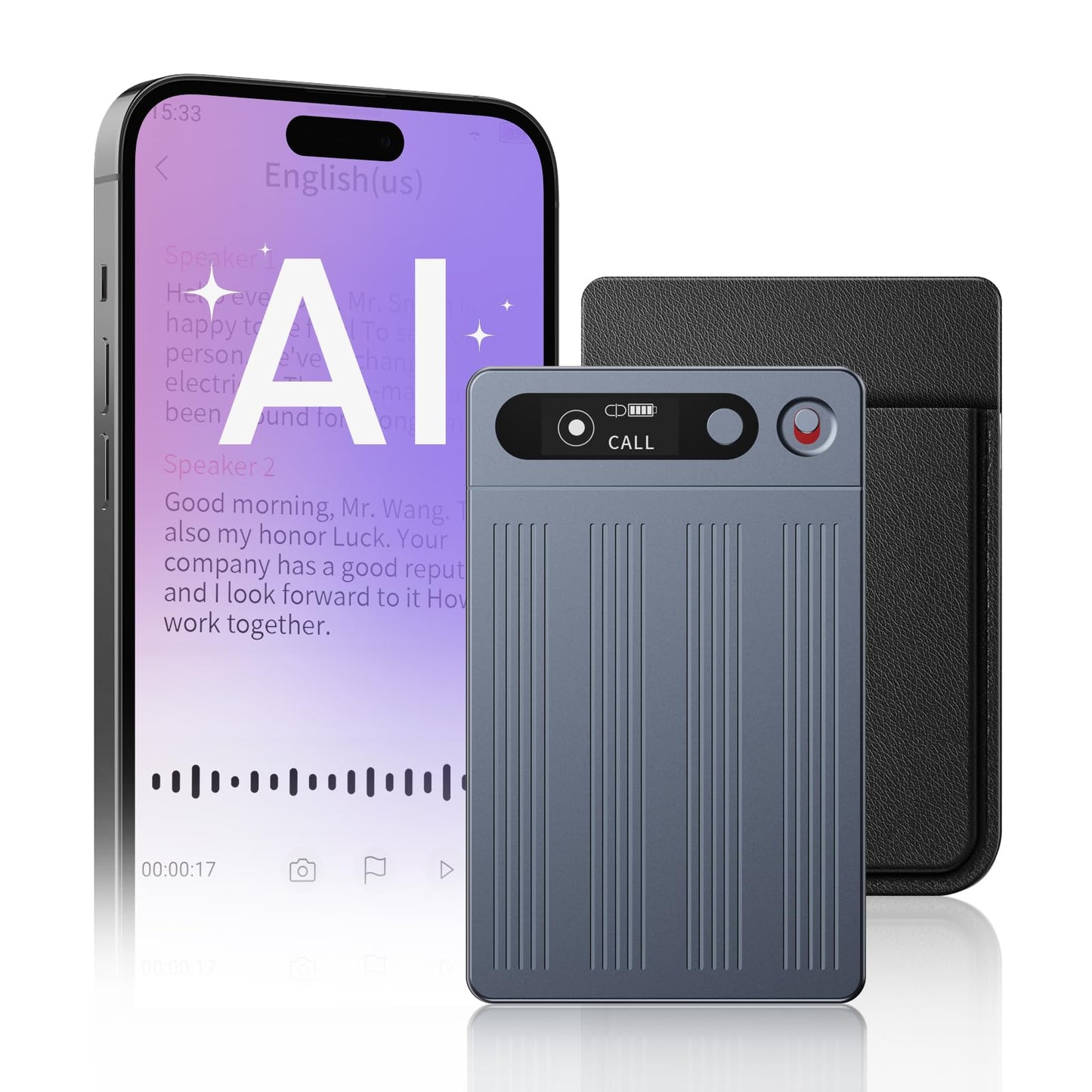 AI Voice Recorder, Free Subscription, Portable Note Voice Recorder with Case, App Control, Transcribe & Summarize by ChatGPT, Support 147 Languages, 80GB, Audio Recorder for Calls, Lectures, Meetings