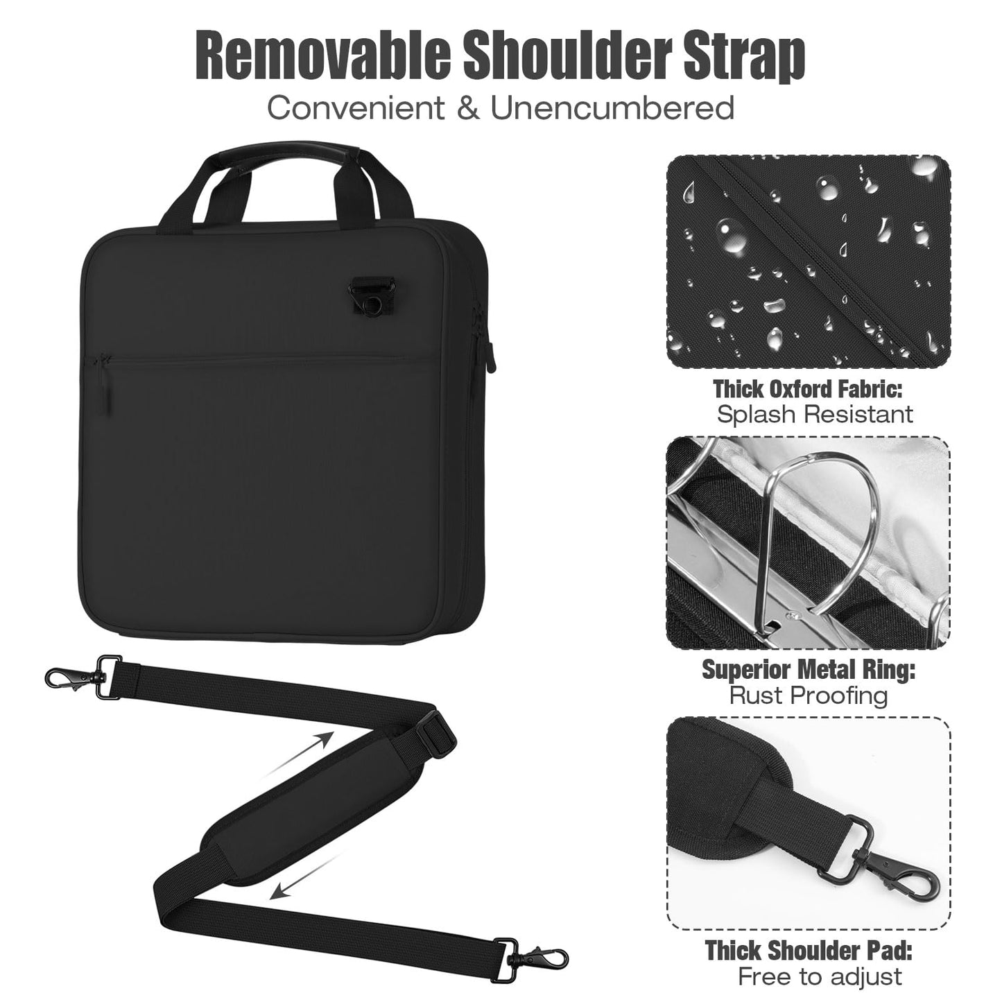 MoKo Zipper Binder, 3 Inch 3 Ring Binder with 5-Tab Expanding File, 700 Sheets Capacity & Shoulder Strap & Handle, Multi-Pocket Zipper Organizer for Middle School, Black