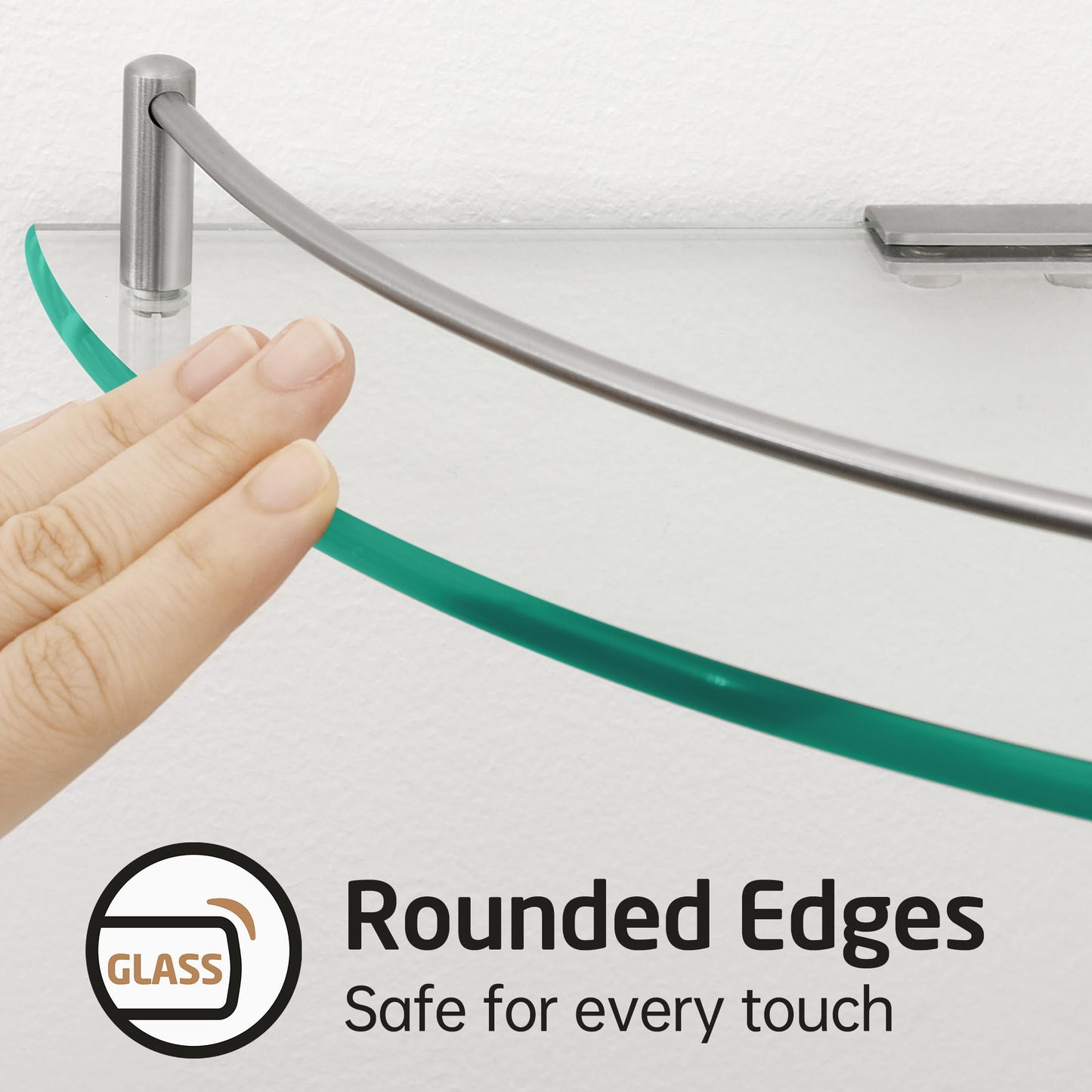 KES Bathroom Glass Shelf 7mm Tempered Glass Corner Shelves with Rustproof Rail SUS304 Stainless Steel Brushed Wall Mounted 2 Pack, BGS2101A-2-P2