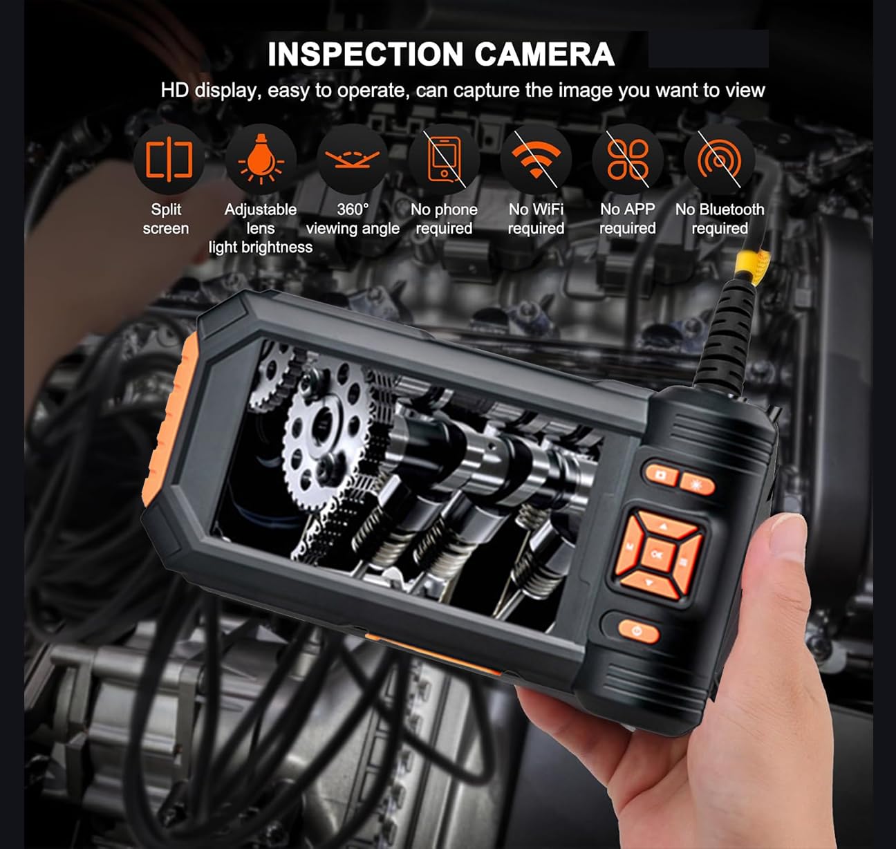 Triple Lens Inspection Camera 32FT, 5'' IPS Screen 1080P HD 8mm Endoscope Inspection Camera with Lights, Waterproof Drainage Borescope for Sewer Pipe Plumbing Snake Semi-Rigid Cable