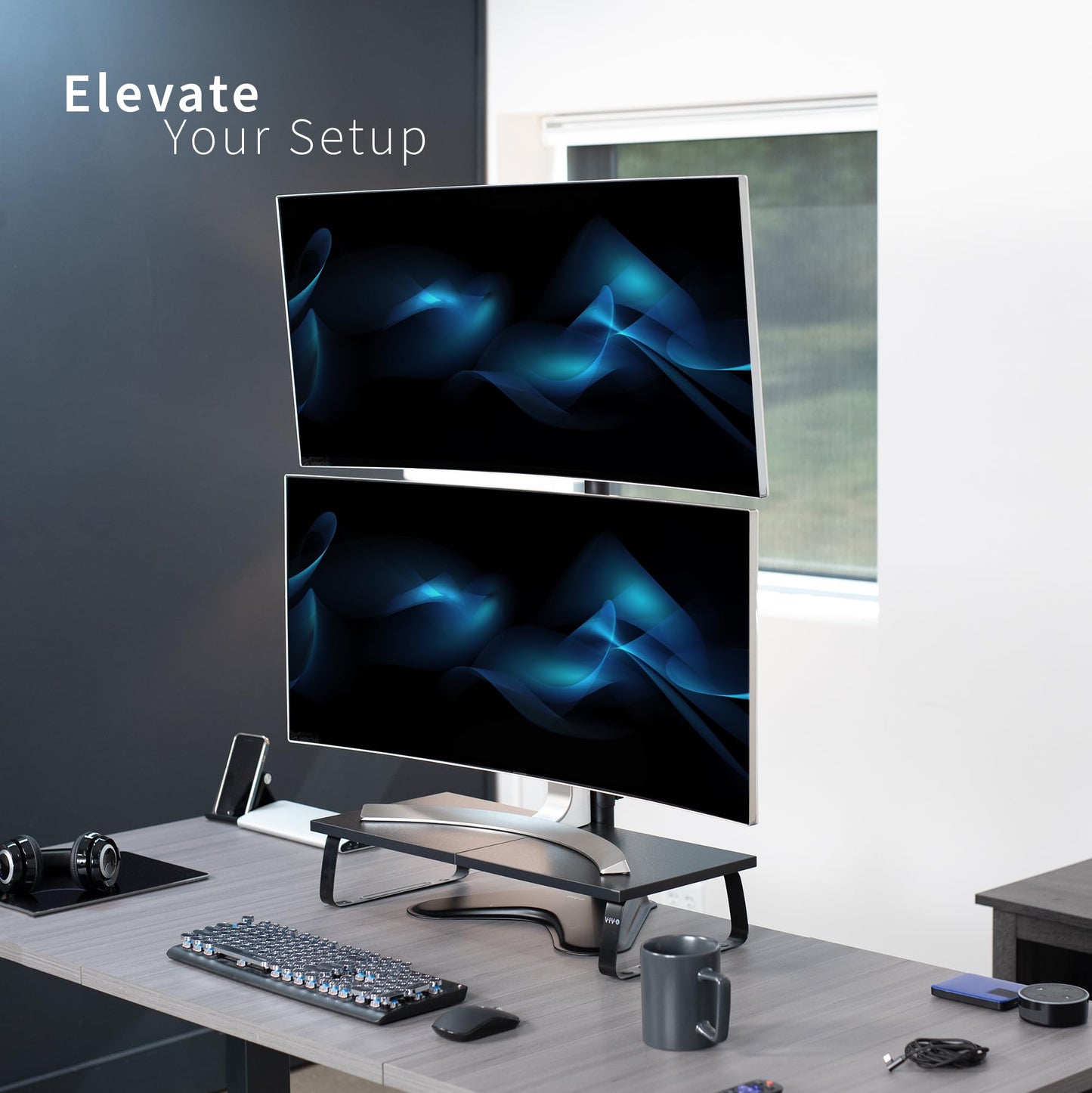 VIVO Extra Tall Single LCD Computer Monitor Free-Standing Adjustable Desk Stand for 1 Screen up to 27 inch, STAND-V011H
