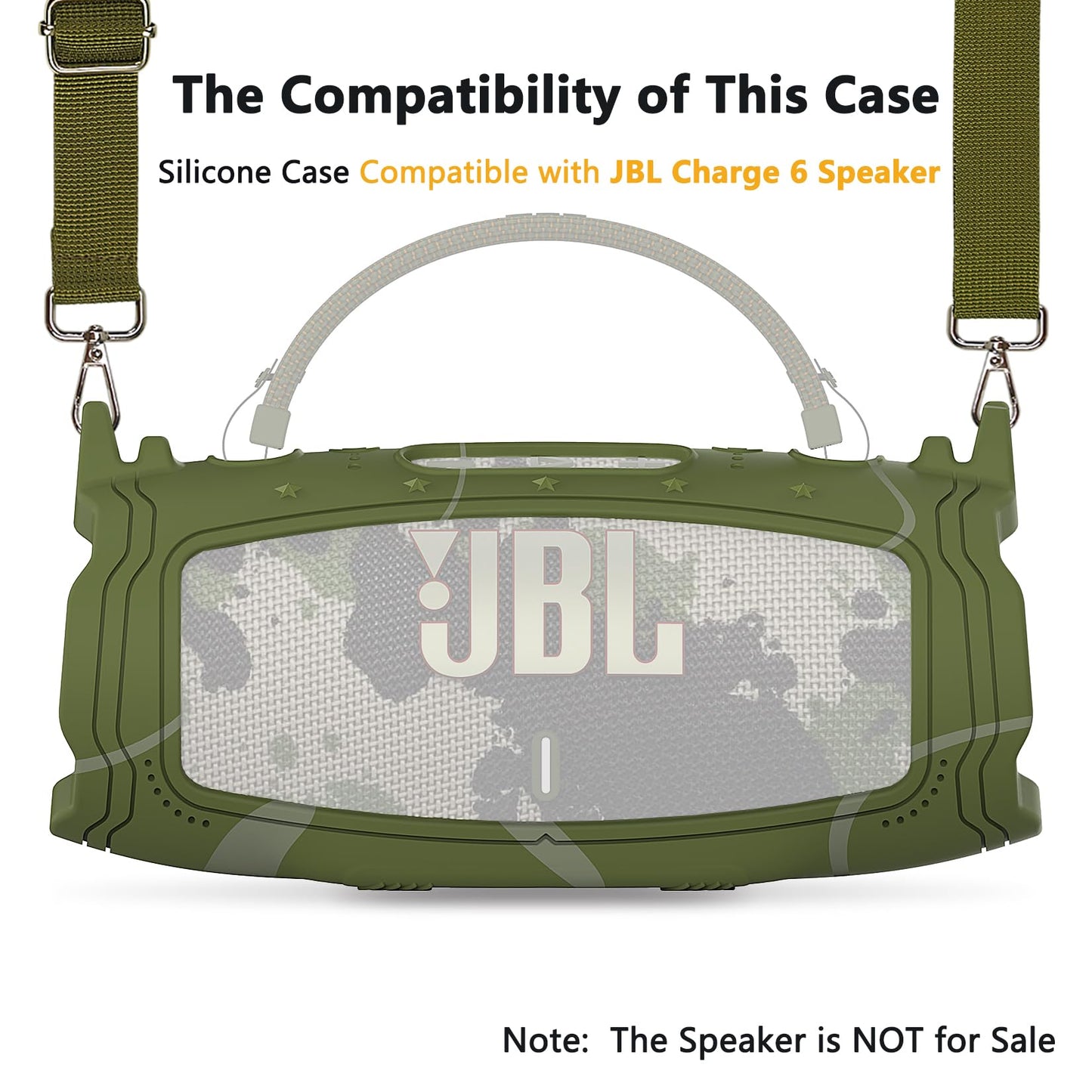 XEGIMOR Silicone Cover Case for JBL Charge 6 Portable Bluetooth Speaker Accessories, Charge 6 Speaker Protective Case with Shoulder Strap (Green Cover)