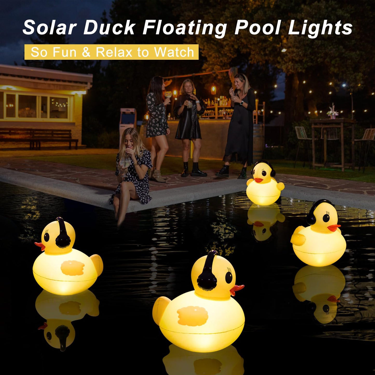 Floating Solar Lights, 16 inch Waterproof LED Pool Accessories, Glow Duck Inflatable Solar Powered Lights That Float for Pond,Hot tub,Party-2pcs