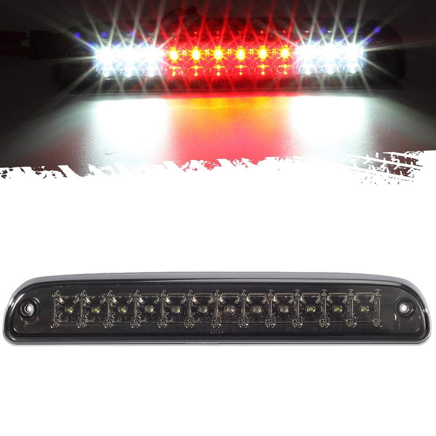 Partsam 3rd Third Brake Light Red/White 24LED Tail High Mount Cargo Lamp Smoked Lens Waterproof Replacement for F-250 F-350 F-450 F-550 Super Duty 1999-2016 / Ranger 1993-2011, DOT Compliant