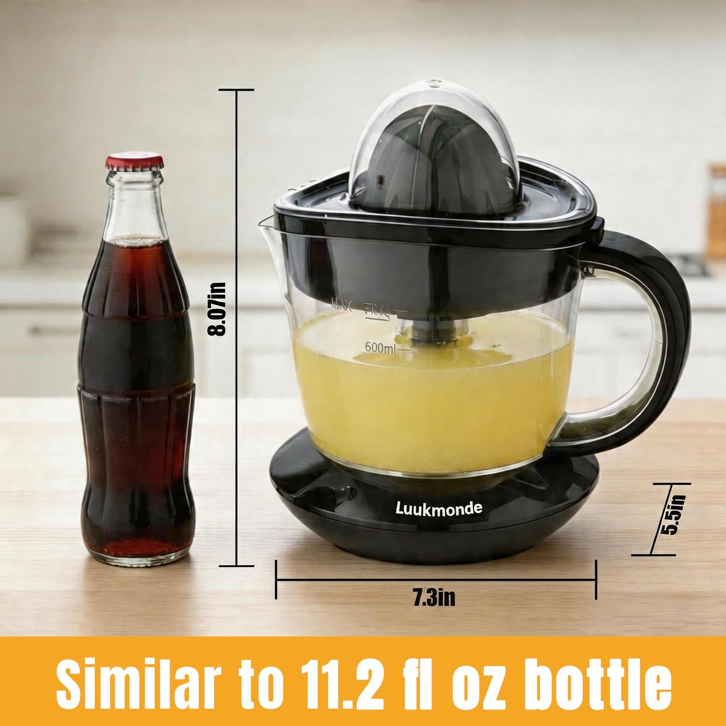 LUUKMONDE Electric Citrus Juicer, Electric Orange Juicer with 2 Reamers for Lemon & Grapefruit, Max Nutrients by Pressure Activated Juicer Machine, Electric Lemon Juicer, Black