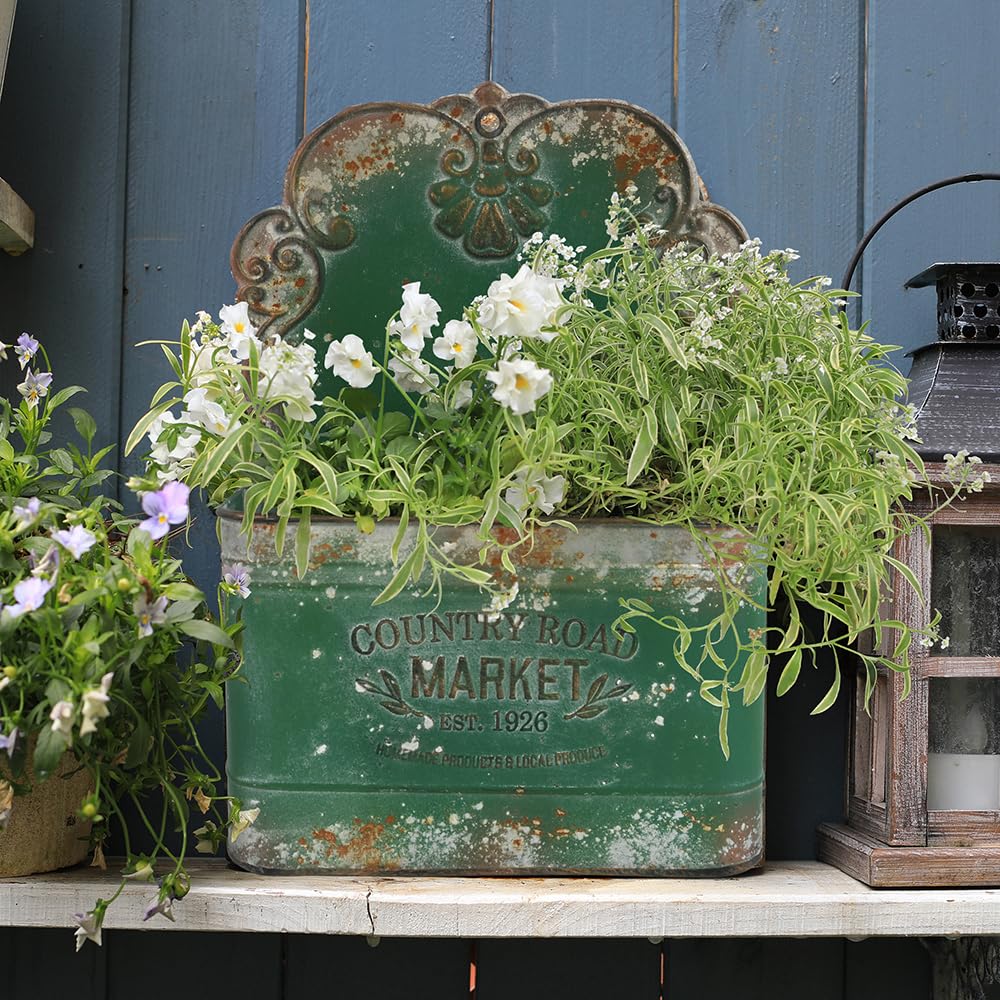 All Chic Metal Wall Planter Wall Hanging Planter Rustic Metal Planter Wall Mount Planter Outdoor Wall Planter for Farmhouse Garden Decor (Green)