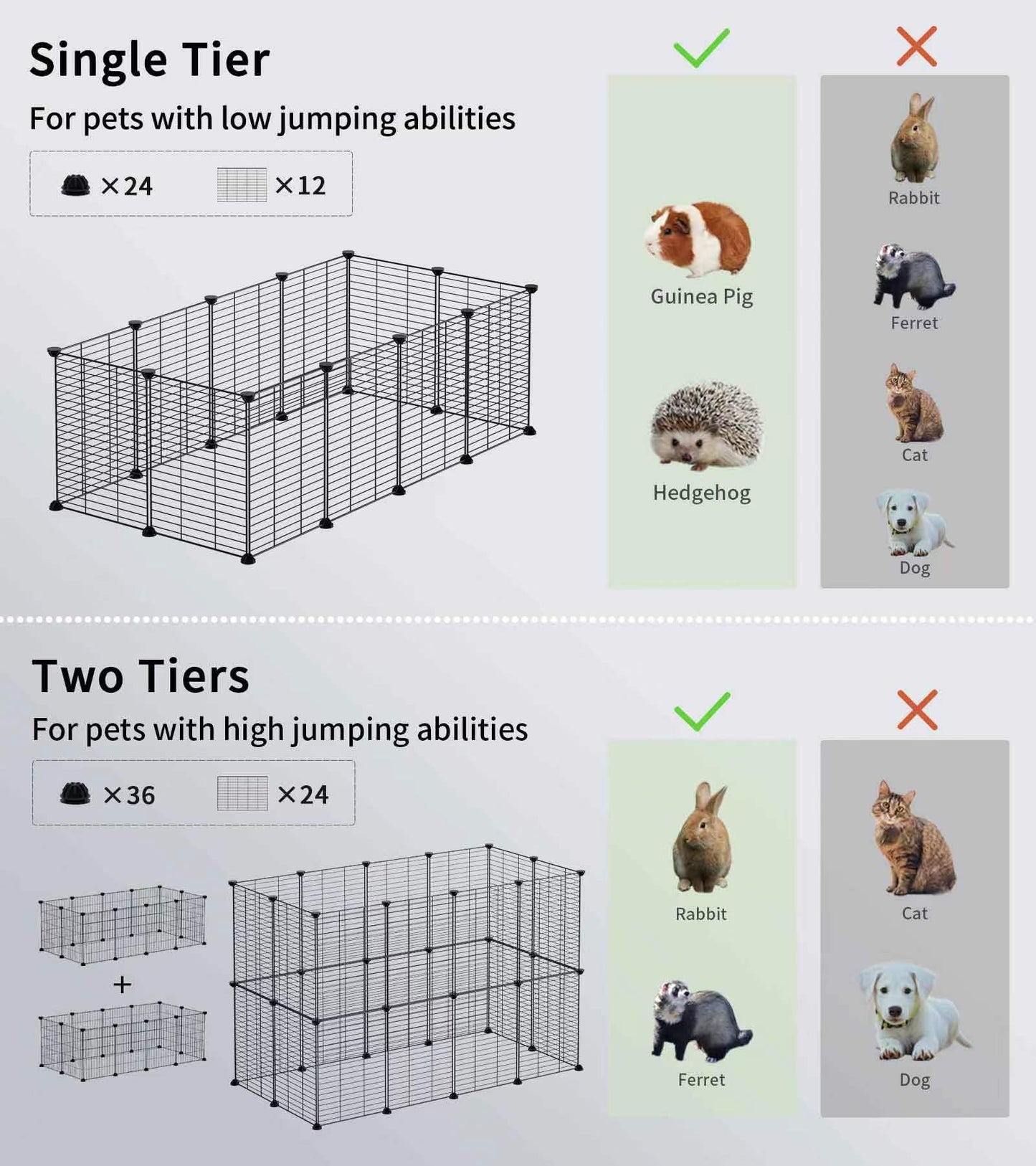 LURIVA DIY Small Animal Playpen, Pet Playpen, Guinea Pig Cages, Rabbit Playpen, Small Animal Cage, Dog Playpen, Puppy Playpen, Indoor Portable Metal Wire Yard Fence, 15 X 12 Inch, 12 Panels, Black