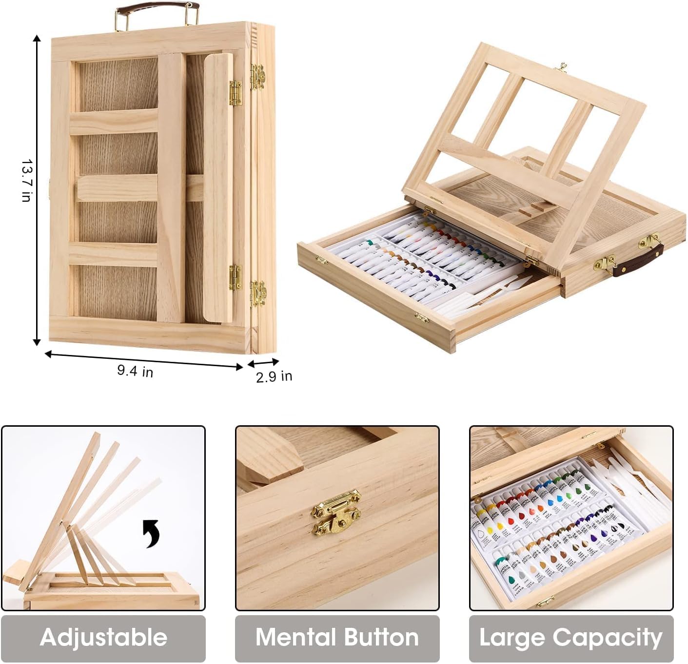 Paint Set, 49-Piece Watercolor Painting Kit with Wooden Tabletop Easel, Includes Watercolor Paints, Brushes, Palette, Canvas Panels and Painting Pads, for Beginners Professionals Hobbyists