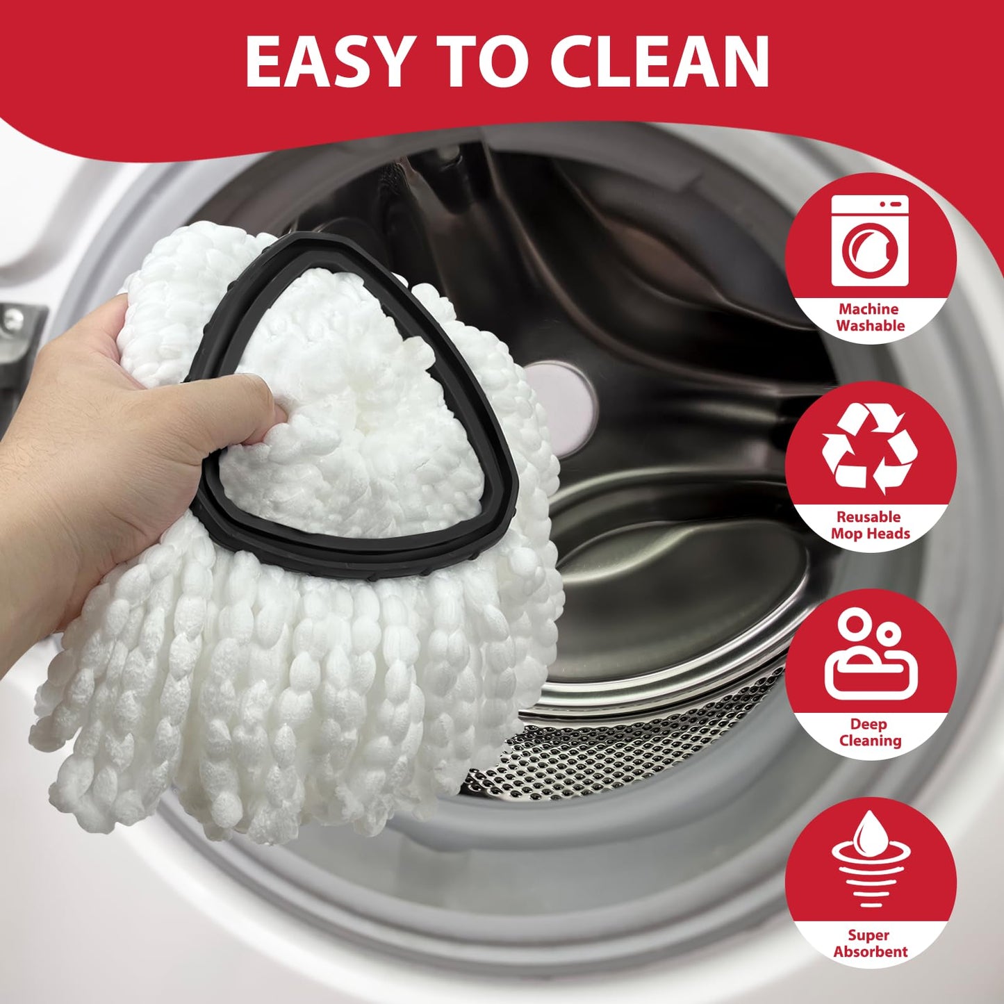 Nuorest Spin Mop Replacement Set for O-Ceda EasyWring 1-Tank System, Includes 2 Mop Head Replacement, 1 Mop Handle (30-58in Adjustable 4-Section Pole), 1 Spin Base