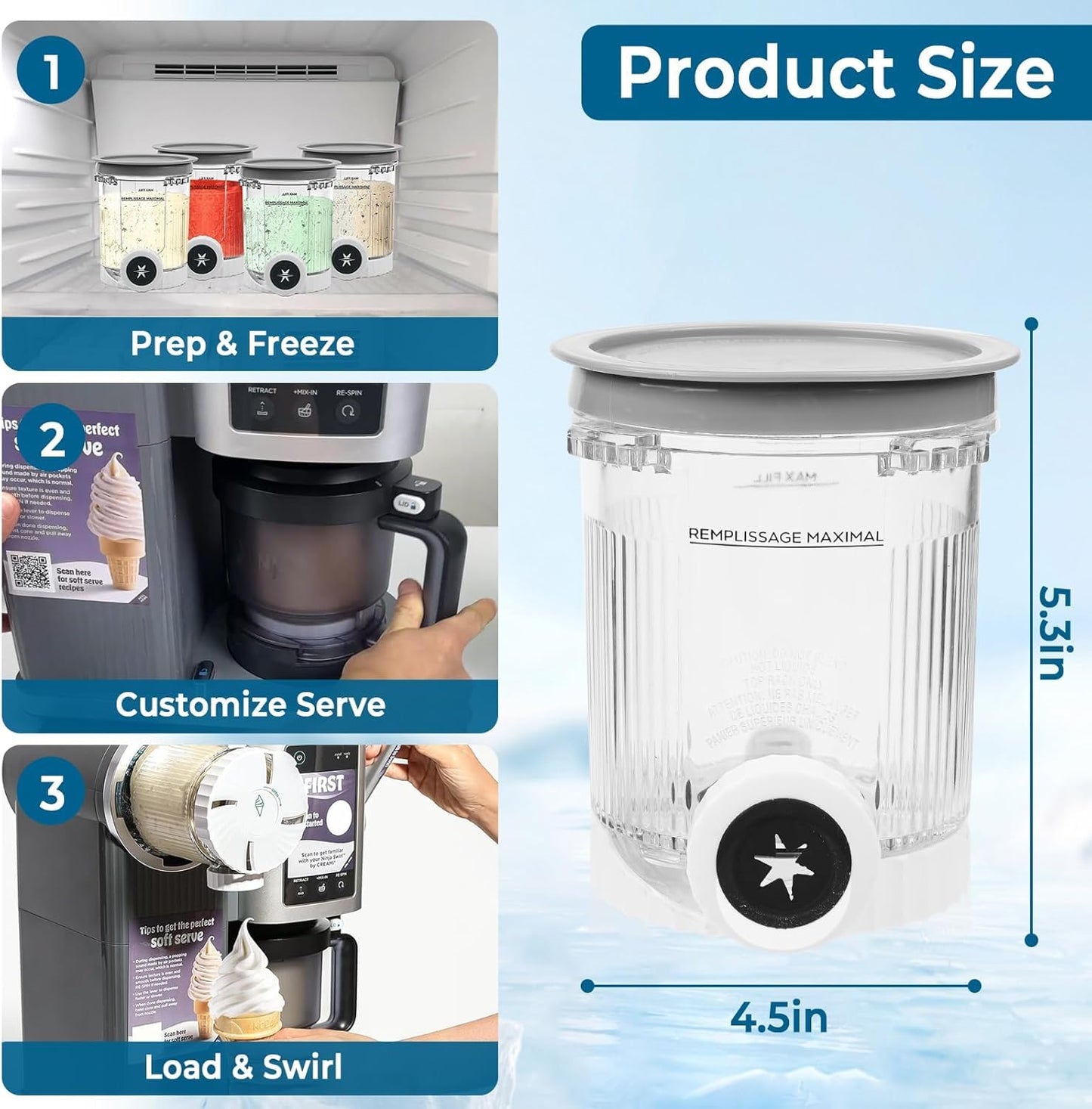 4Pack for Ninja Creami Swirl Pints and Lids, 16OZ Ice Creamy Containers Storage for Ninja Swirl Ice Cream & Soft Serve Makers NC701 NC700 Series(Dishwasher Safe Reusable Leak Proof)