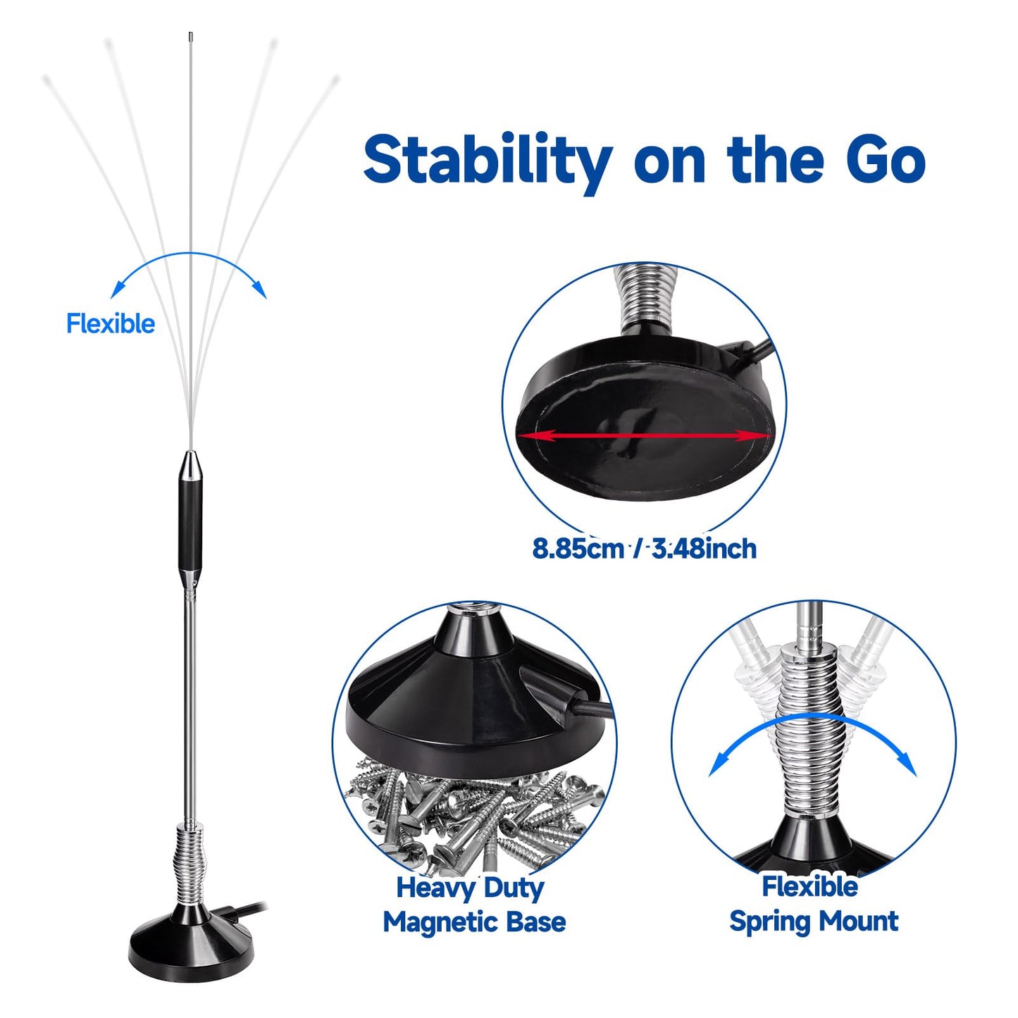 Bingfu 24 inch Magnetic CB Radio Antenna 27MHz PL259 & BNC Male Compatible with Cobra Midland Uniden Maxon President Mobile CB Radio Car Truck CB Antenna Kit