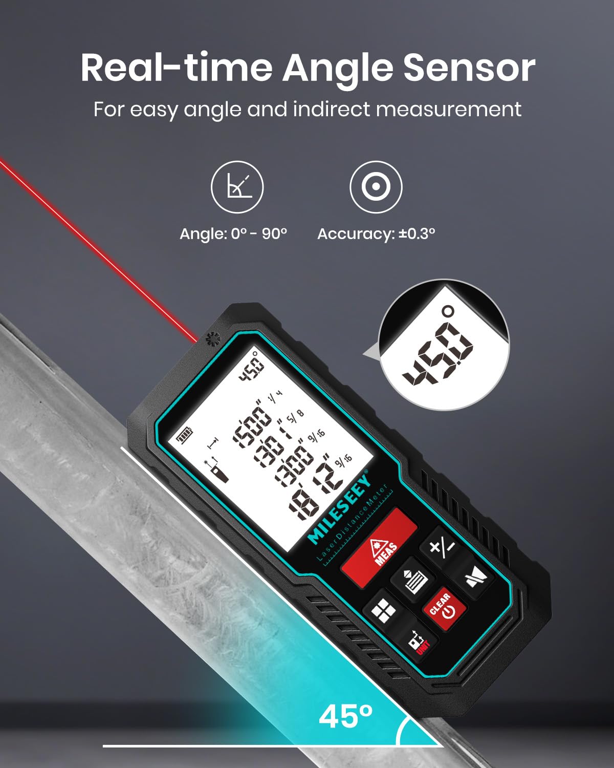 229Ft Laser Measure Device, Mileseey Digital Laser Tape Measure with Upgraded Electronic Angle Sensor, ±2mm Accuracy, Area Measurement,Volume and Pythagoras, Backlit LCD,Mute, Battery Included