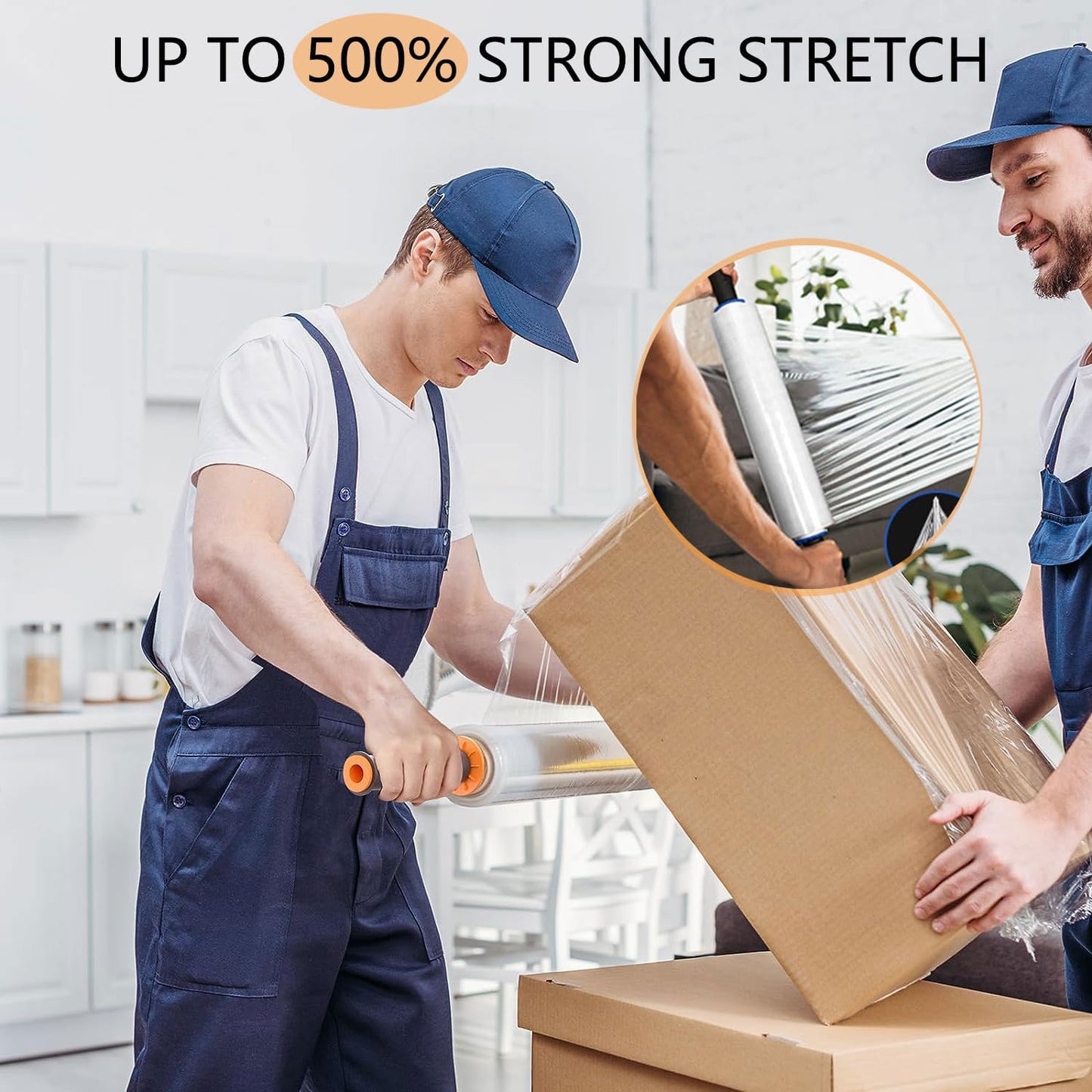 2 Packs Stretch Wrap Stretch Film 15" X 1000 Feet Shrink Wrap Packing Moving Suppliers 60 Gauge Plastic Wrap for Pallet Wrapping Shipping and Surface Protection (2PACKHANDLE)