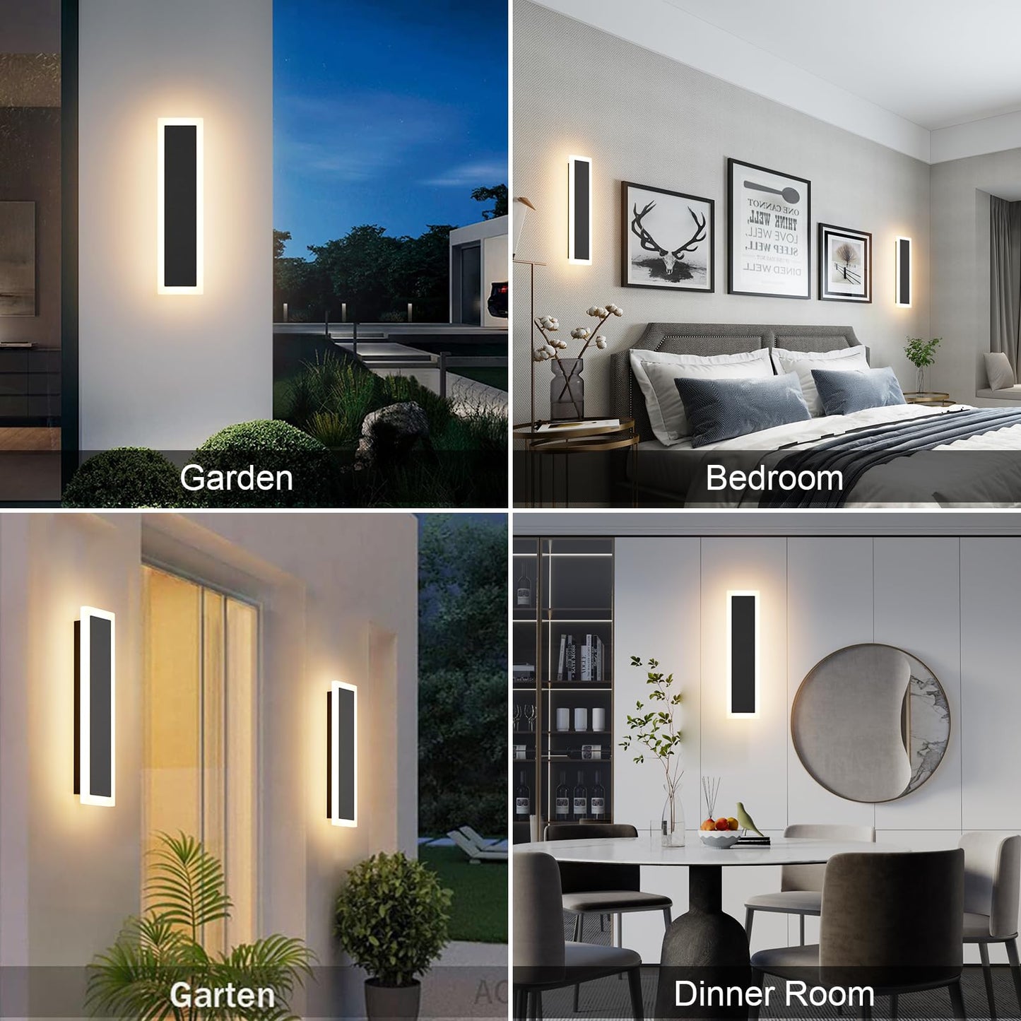 Aipsun 2 Pack Outdoor LED Wall Light,11.8 inch LED Modern Porch & Patio Wall Sconce Black Exterior Lights Wall Light for Living Room,Garage,Bathroom(Warm Light 3000K)