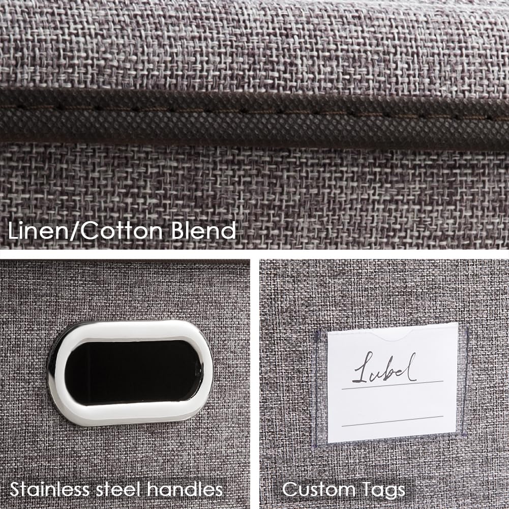 PRANDOM Large Collapsible Storage Bins with Lids [3-Pack] Linen Fabric Foldable Storage Boxes Organizer Containers Baskets Cube with Cover for Home Bedroom Closet Office Nursery (17.7x11.8x11.8")