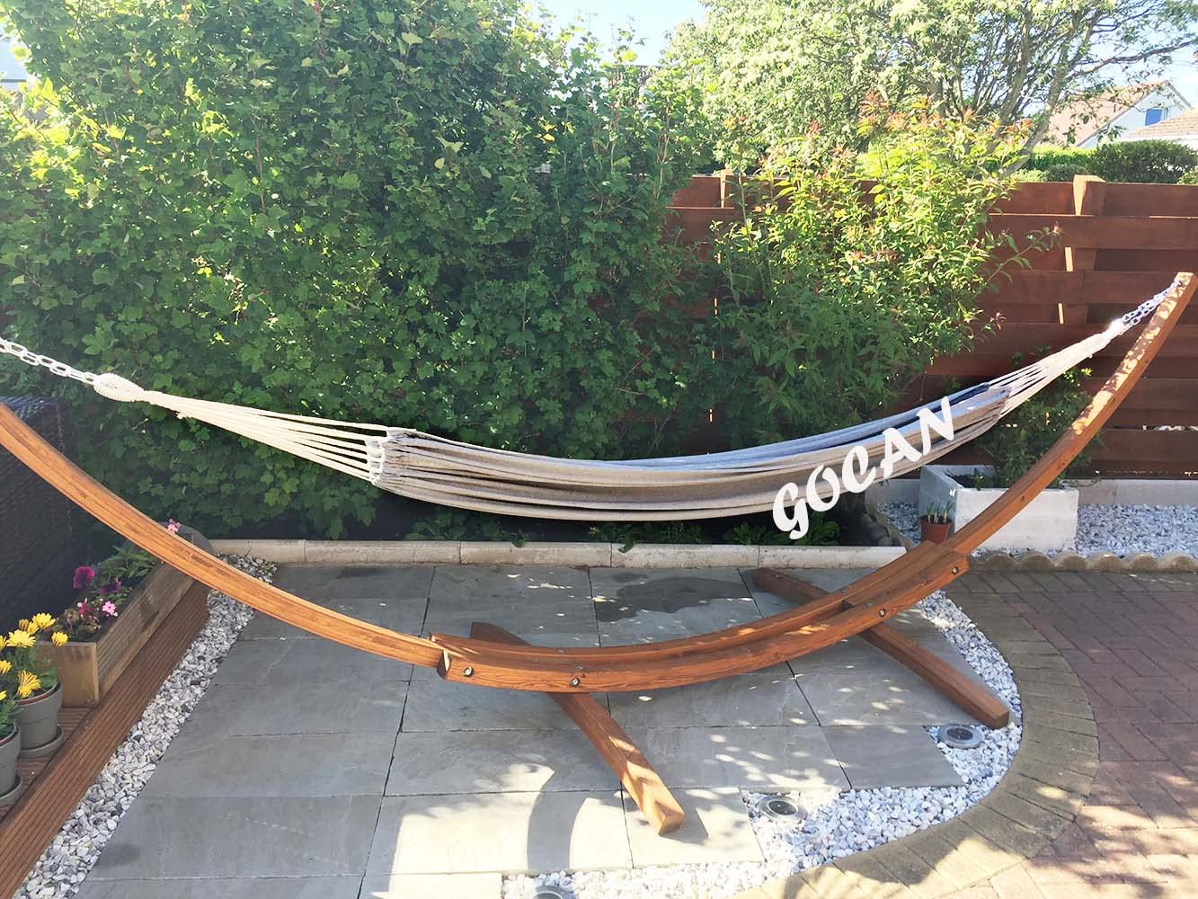 GOCAN Brazilian Double Hammock 2 Person Extra Large Canvas Cotton Hammock for Patio Porch Garden Backyard Lounging Outdoor and Indoor (Grey)