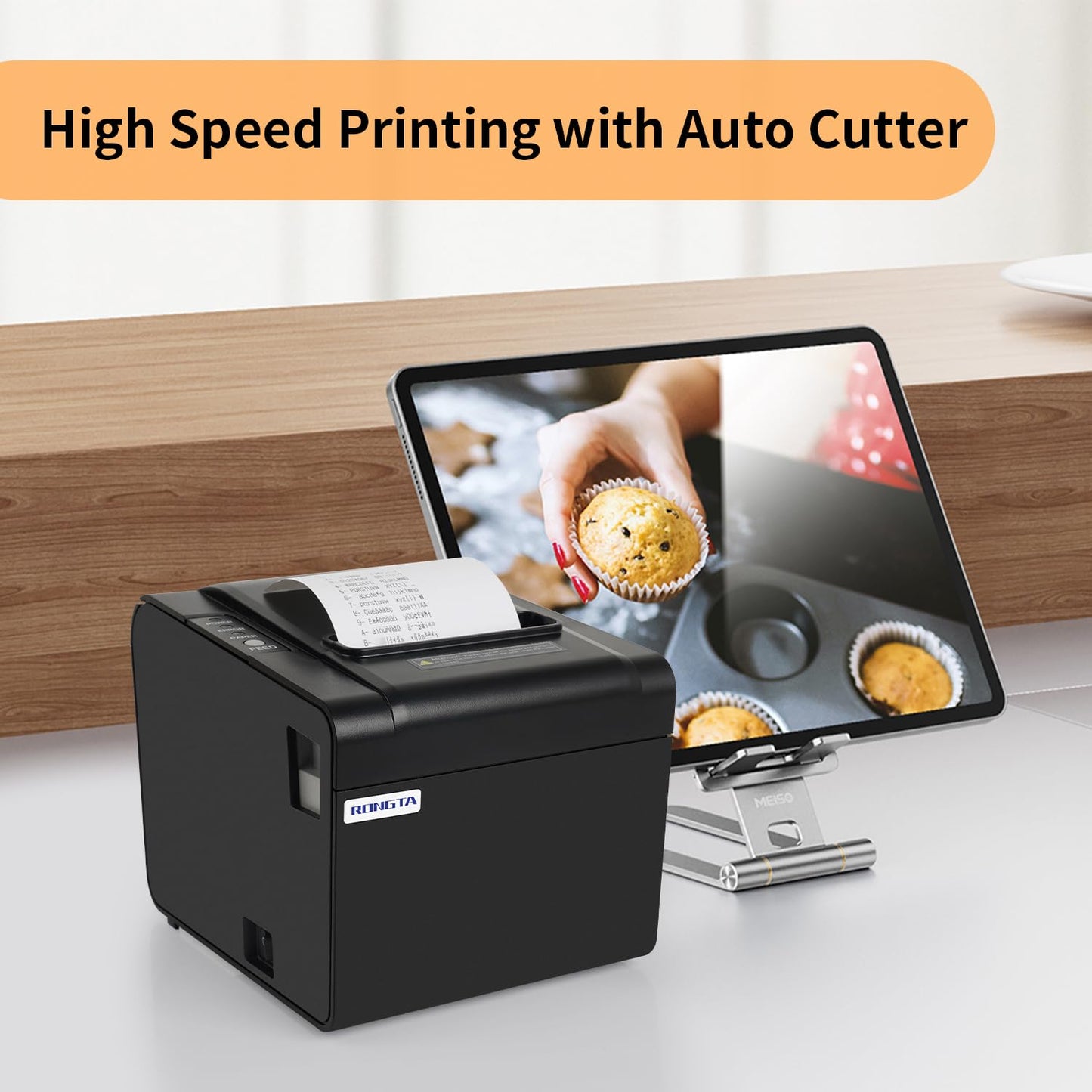Rongta POS Receipt Printer, 80mm Thermal Printer, ESC/POS, Restaurant Kitchen Printer with Auto Cutter Support Cash Drawer,USB Serial Ethernet Receipts Printer for Small Business,Not for Square