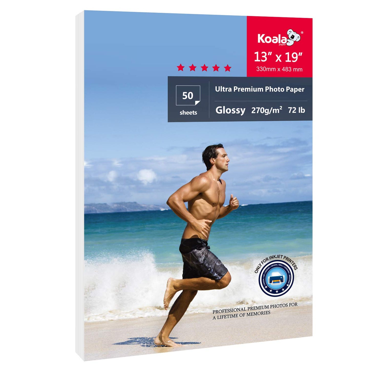 Koala Ultra Premium Photo Paper High Glossy 13x19 Inch Heavyweight 72lb for Inkjet Printer 50 Sheets