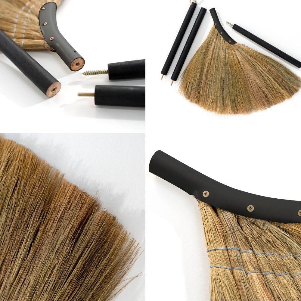 TTS For Home - Vietnamese Straw Soft Broom - Indoor Grass Broom - Sweeping Hand with Black Long Handle Broomstick for House, Garage, Office, Lobby Room, Kitchen with 37.98 in Length