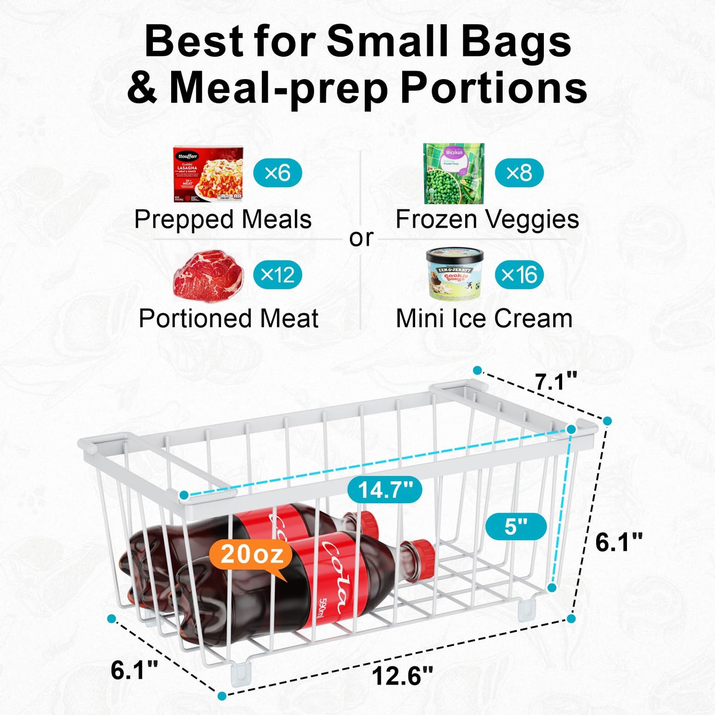 iSPECLE Chest Freezer Organizer - 8 Pack Stackable Freezer Organizer for 5 to 7 Cu.Ft Deep Freezer, Sort Frozen Foods Wire Baskets with Handles Easily Get Food and Add Storage Space, White