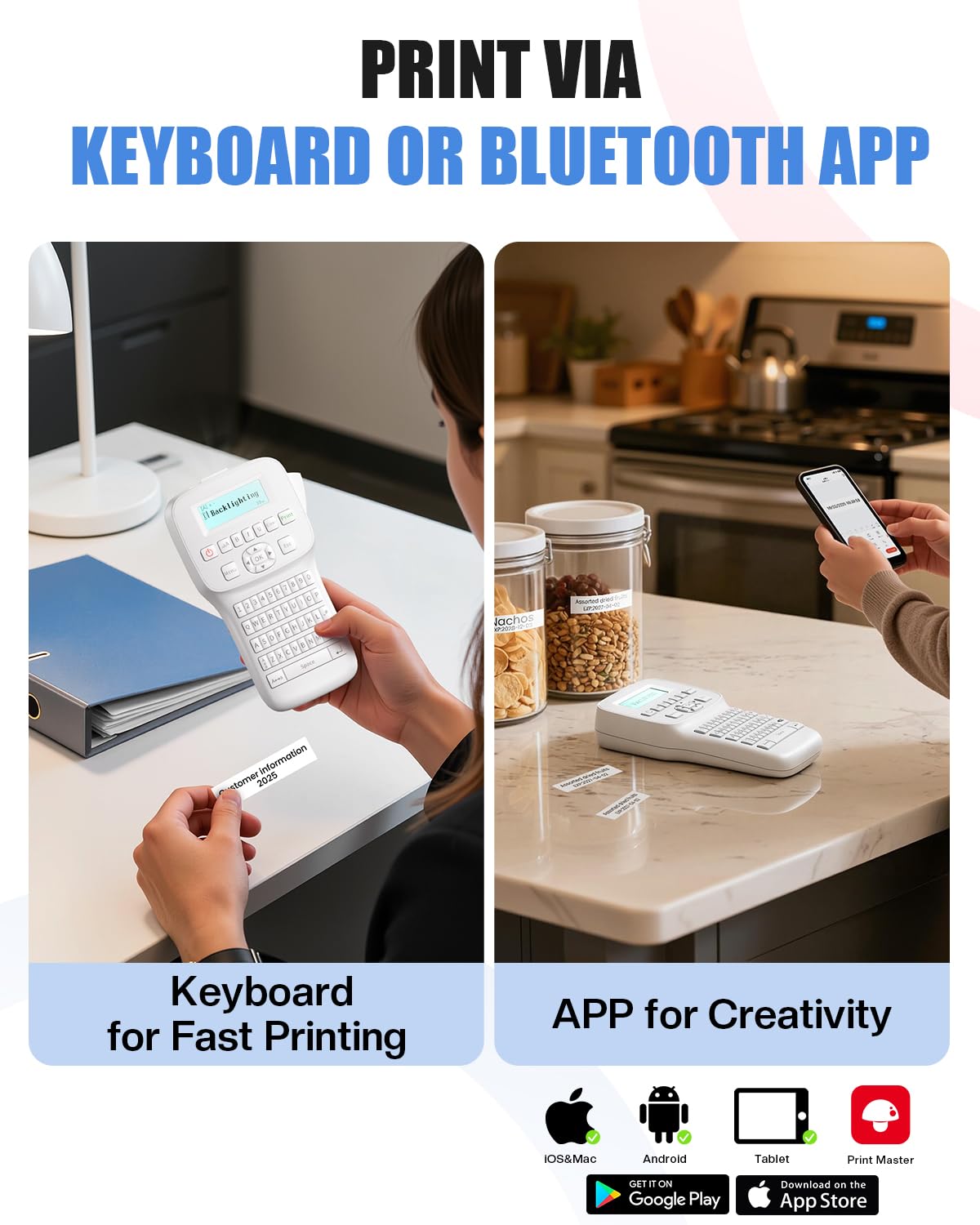 Handheld Label Maker Machine with-Tape Waterproof, Rechargeable Bluetooth Labeler with QWERTY Keyboard, Wire Cable Label Maker with Backlit LCD Screen, Ideal for Home Office School Organization