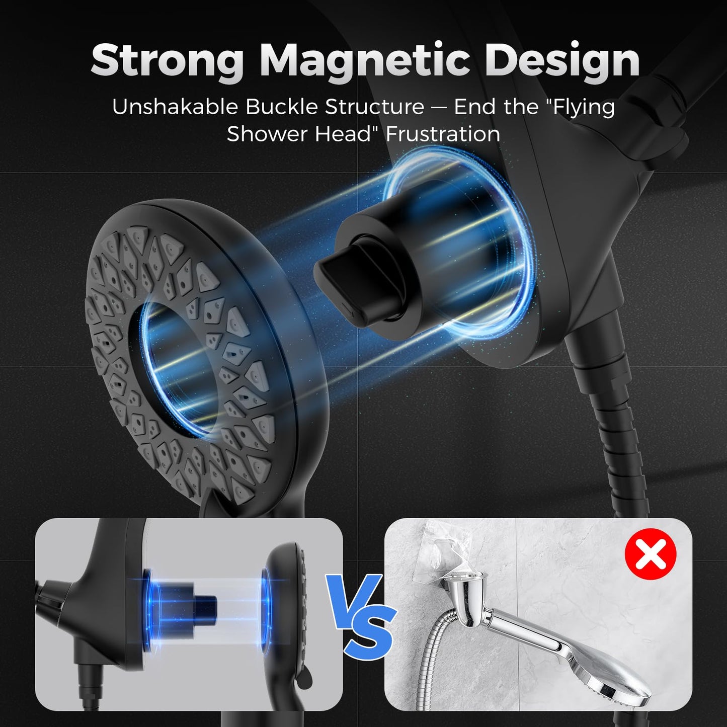 High Pressure Shower Head with Handheld : Rain Shower Head with 10 Sprays Modes - Dual Showerhead with Upgrade Knob Spray Mode Selector and Magnetic Guidance Docking System