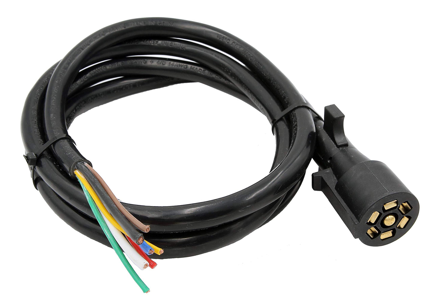PEAKTOW PTT0044 Heavy Duty 7 Pin 8 Feet Trailer Plug Inline Cord with Double Prongs Connector