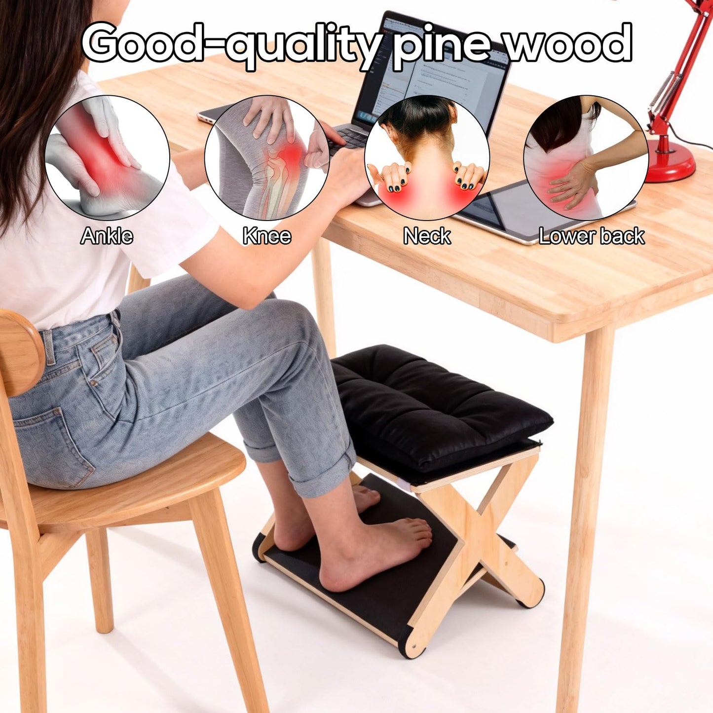 Foot Rest for Under Desk, Ergonomic Foot Stool Non-Slip Footrest Wooden Leg Rest Footstool Support with Comfortable Cushion Accessories for Office Desk at Work Home Use Enhances Posture