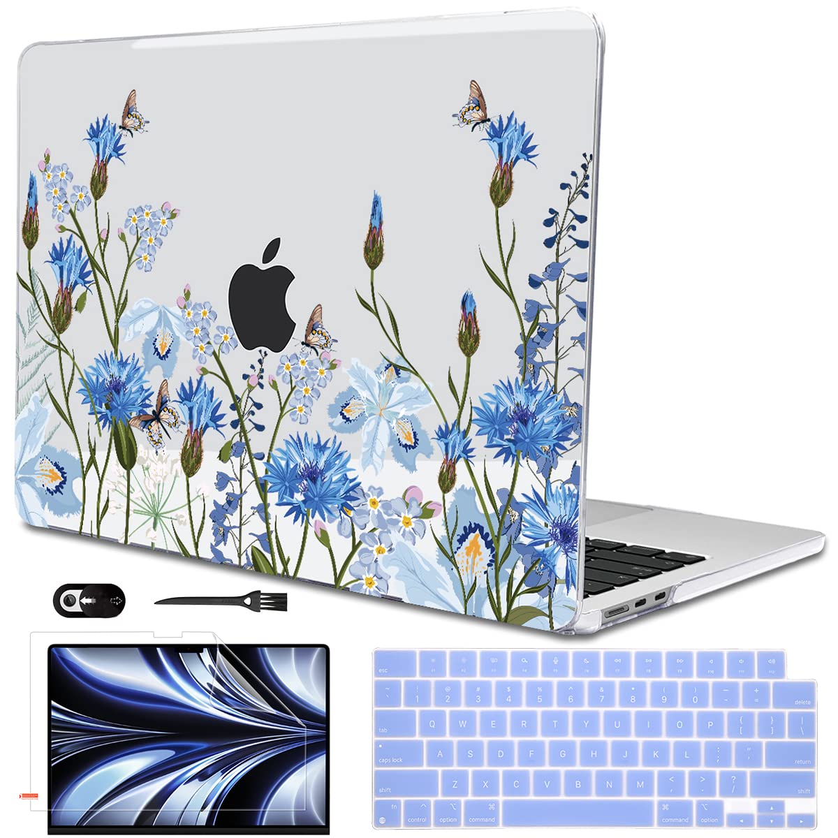 LCMOCICO Compatible with MacBook Air 13 inch Case M5 2026 2025-2022 A3449 A3240 M4 A3113 M3 A2681 M2 Chip, Crystal Pattern Plastic Hard Case Cover for Mac Air 13.6 M5 Touch ID, Tropical Blue Flowers