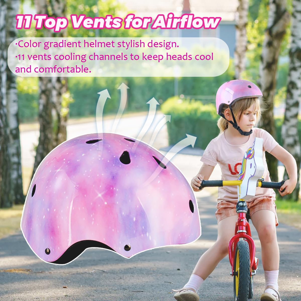 HXWY Adjustable Kids Bike Skateboard Helmet CPSC Certified for Boys Girls Youth Toddler, Starry Pink Protective Helmets for Multi-Sports Cycling Skateboard Scooter Skating (Medium)